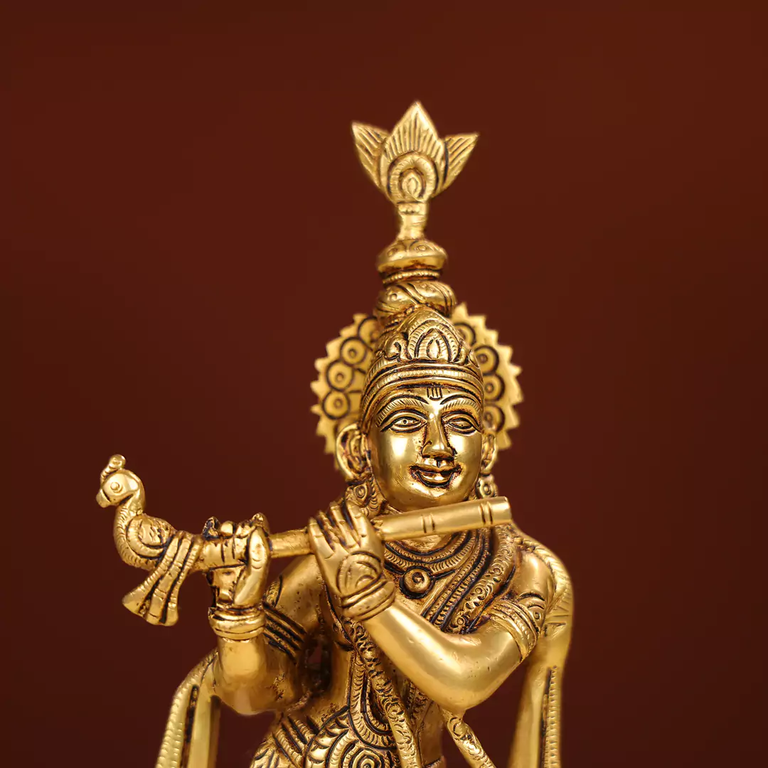 Brass Idol Of Lord Krishna On A Lotus Base - Image 4