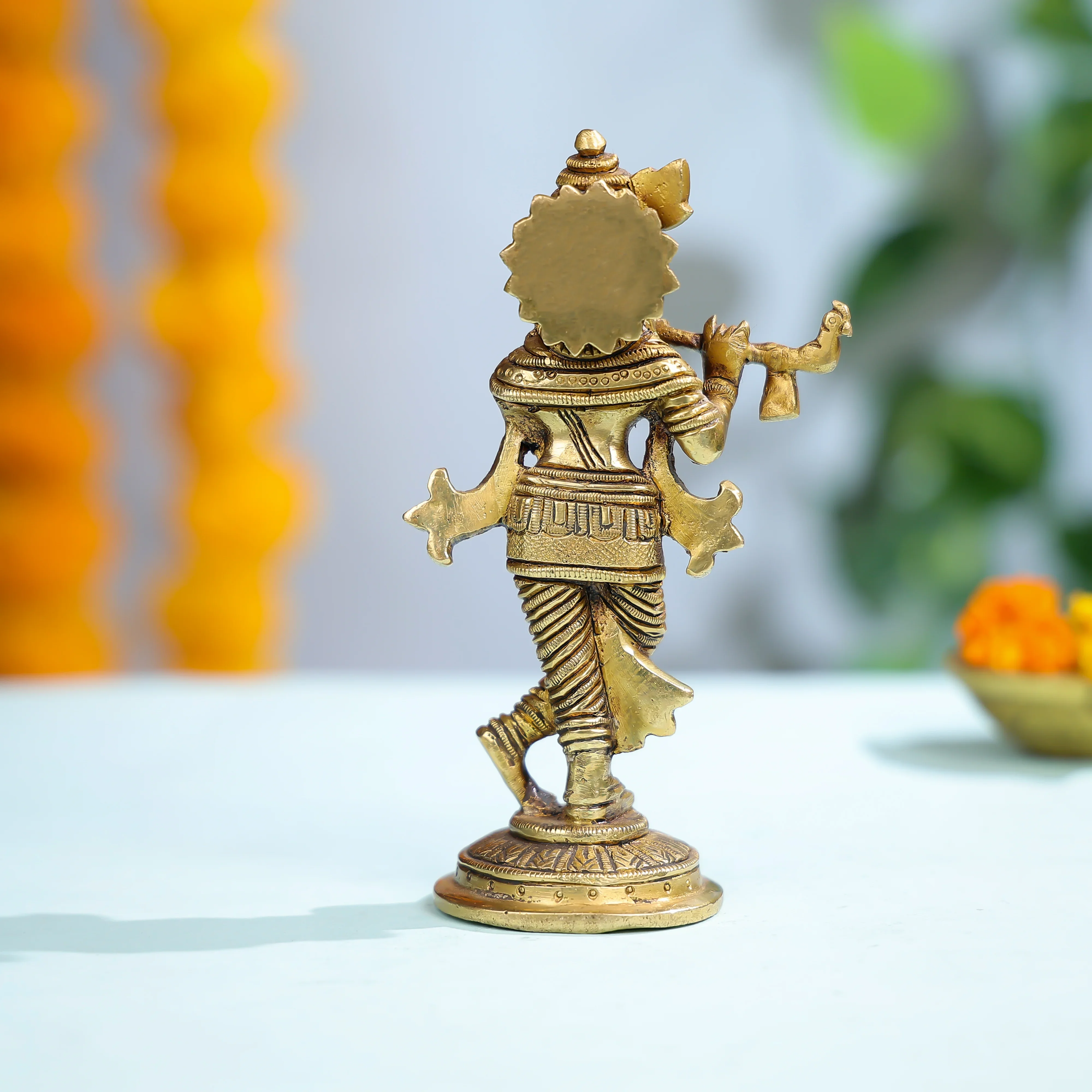Brass Lord Krishna Statue With Flute For Sacred And Festive Decor - Image 4