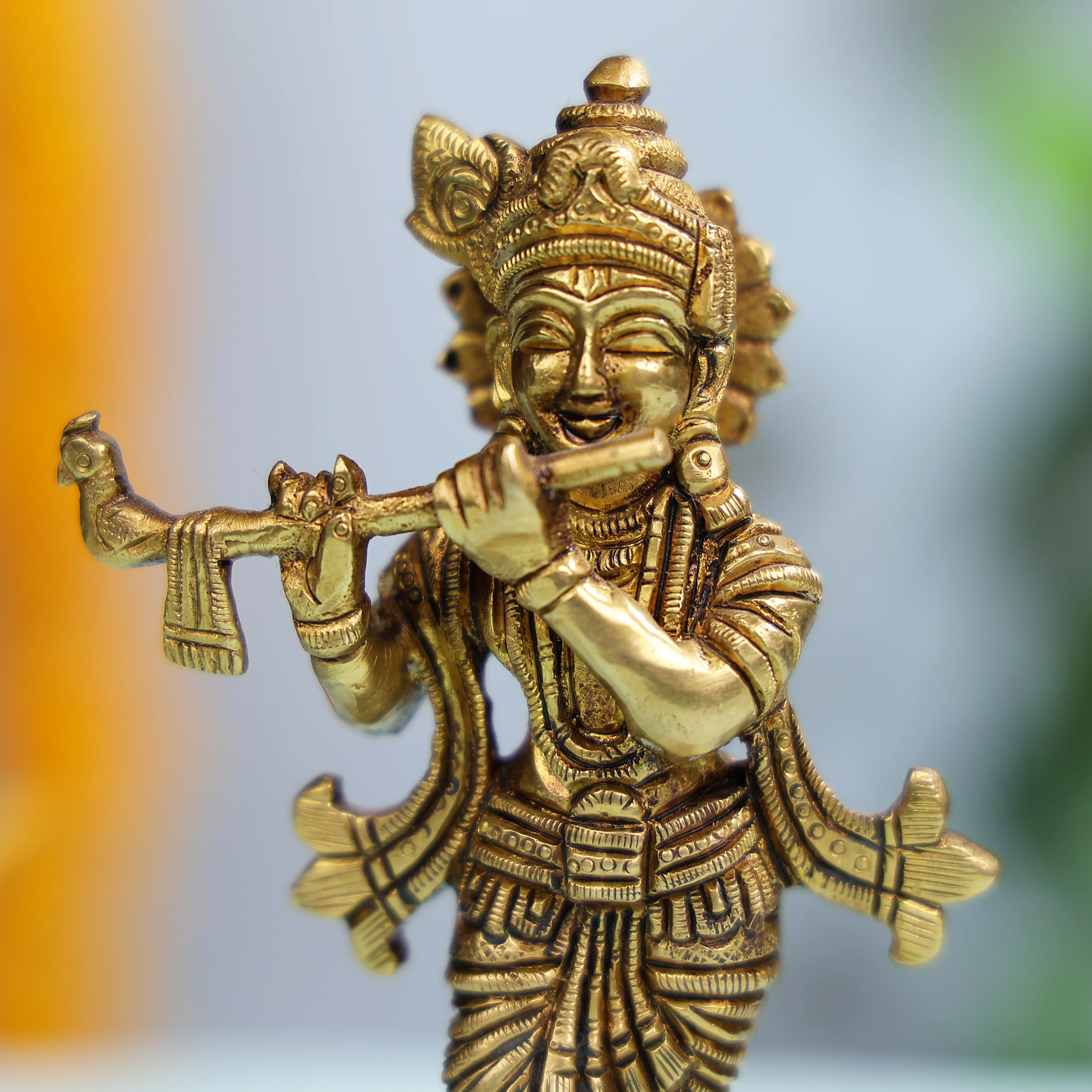 Brass Lord Krishna Statue With Flute For Sacred And Festive Decor - Image 5