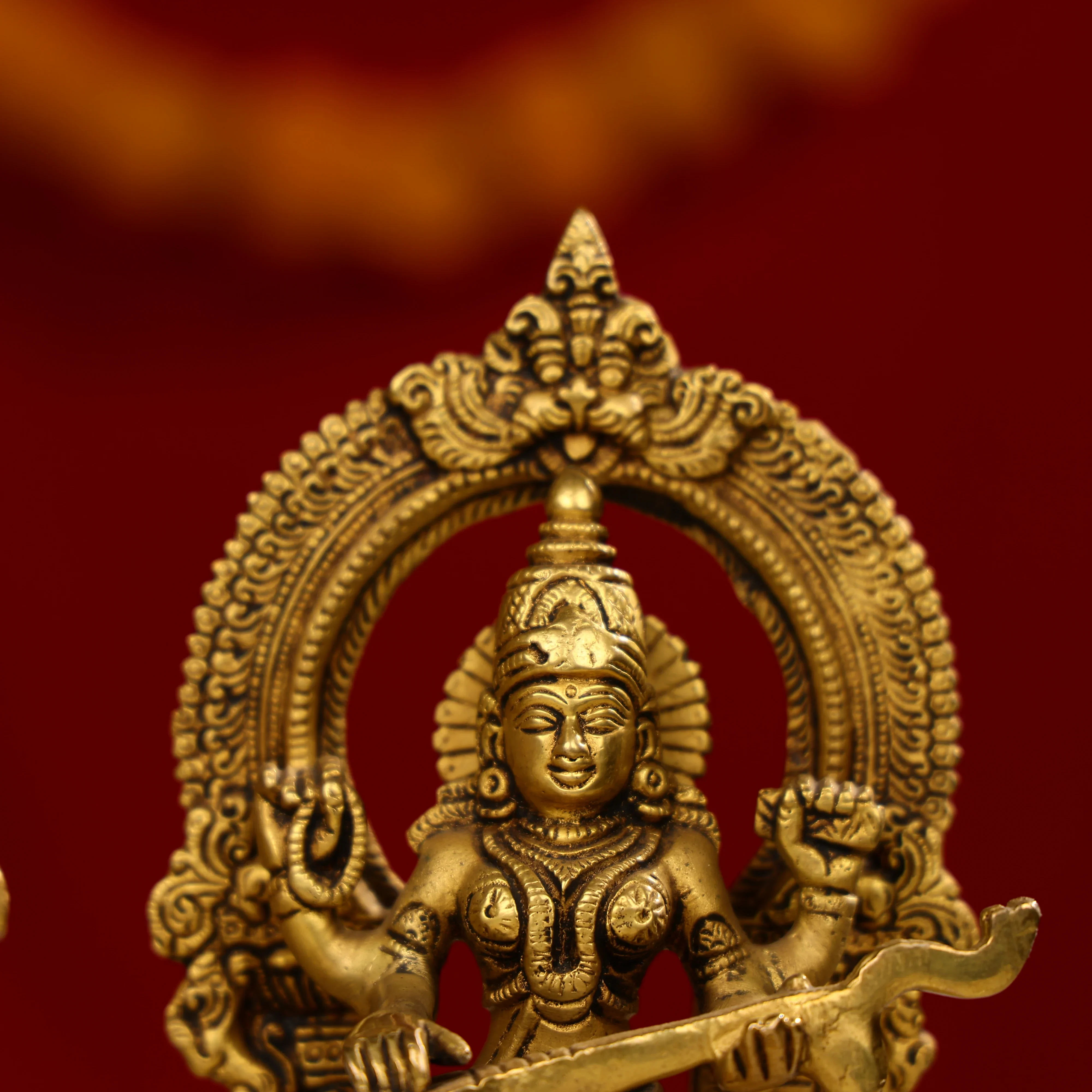7.5" Brass Lakshmi, Ganesha, And Saraswati Trio Idols Seated On Throne - Image 8