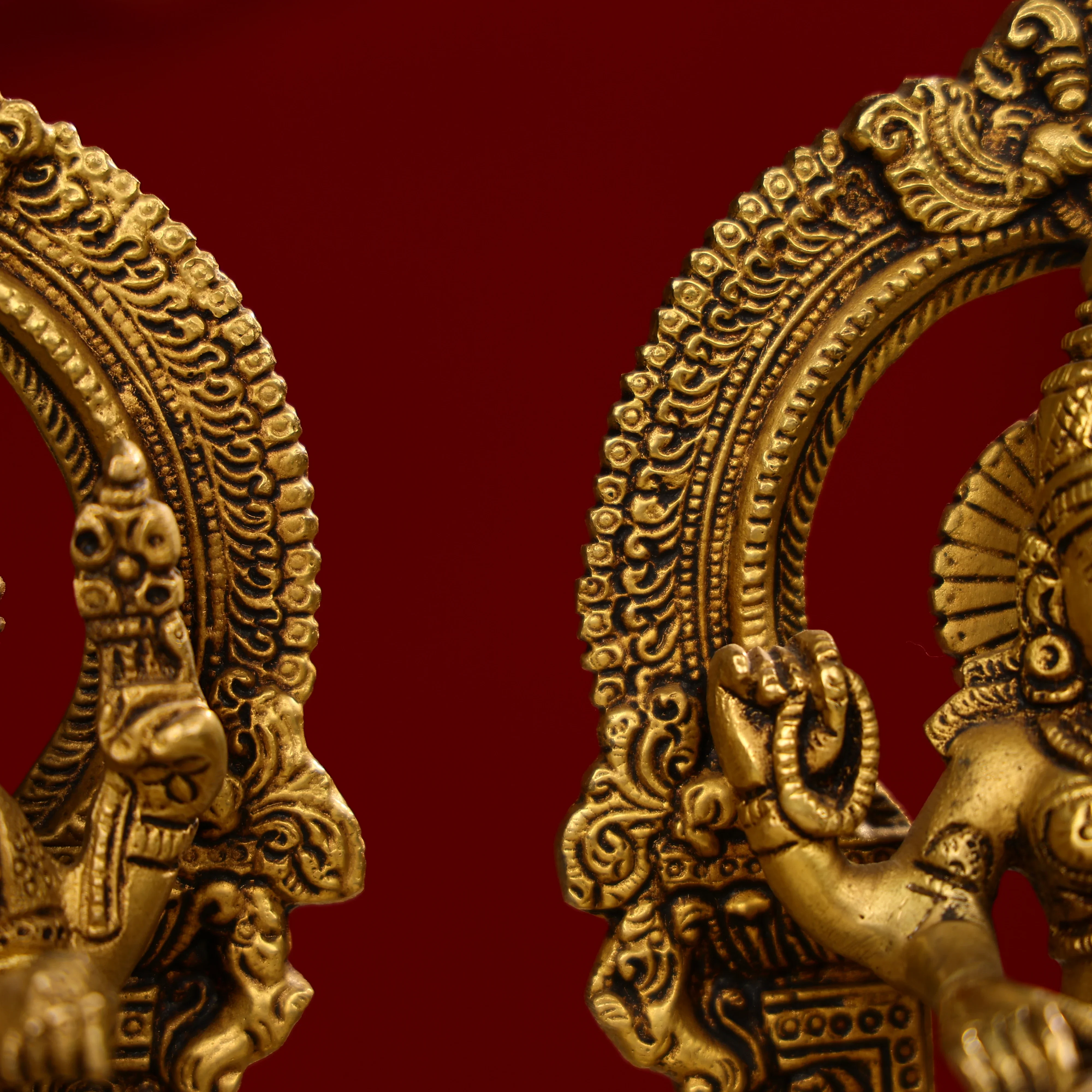 7.5" Brass Lakshmi, Ganesha, And Saraswati Trio Idols Seated On Throne - Image 9