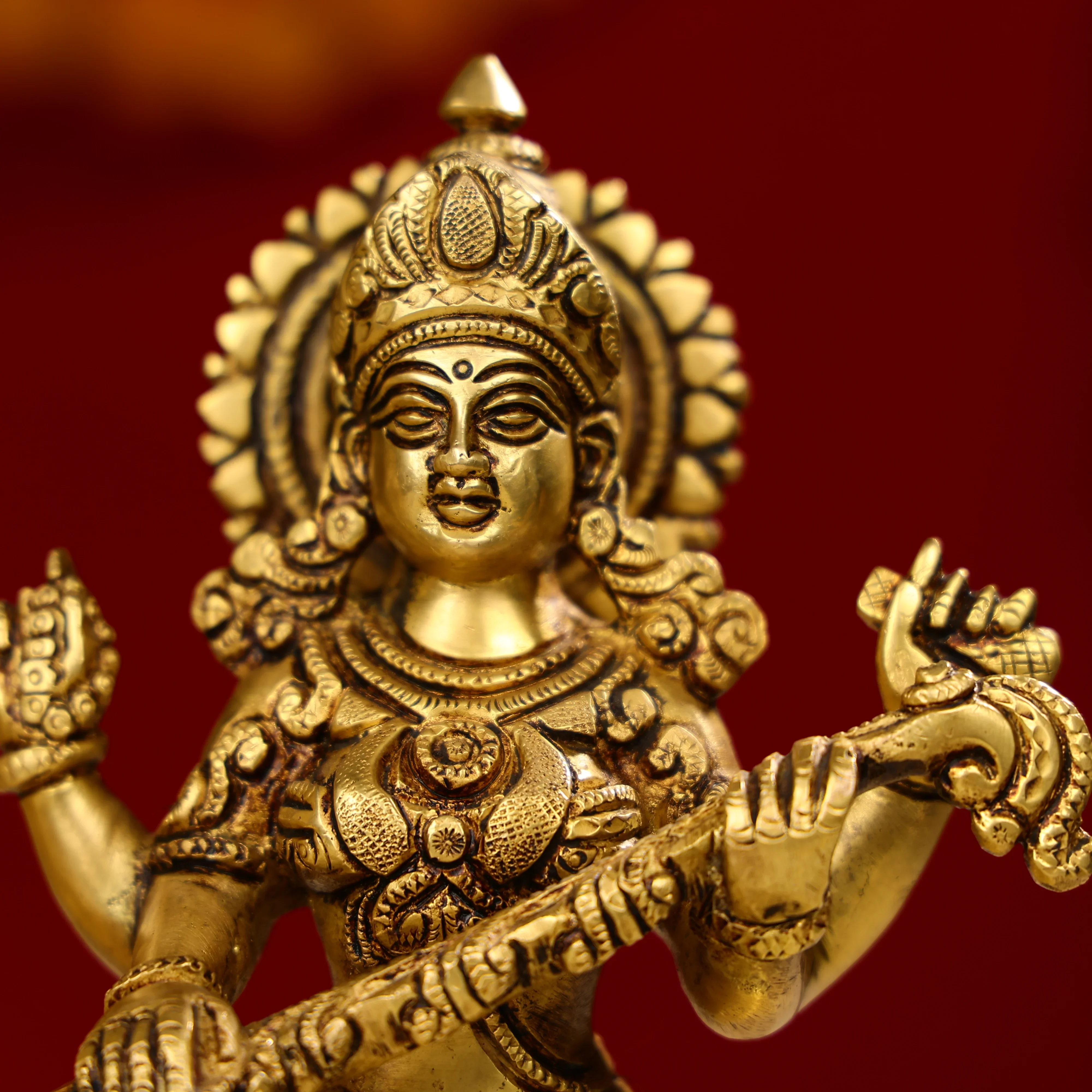 8" Super Fine Brass Laxmi, Ganesha & Saraswati Trio Idols Seated On Oval Base - Image 7