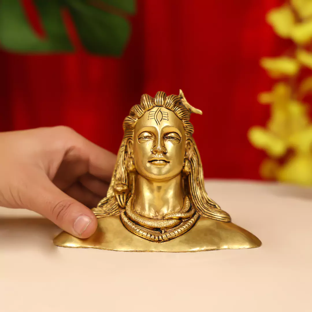 4.5" Brass Lord Adiyogi Shiva Bust W/O Base - Image 5
