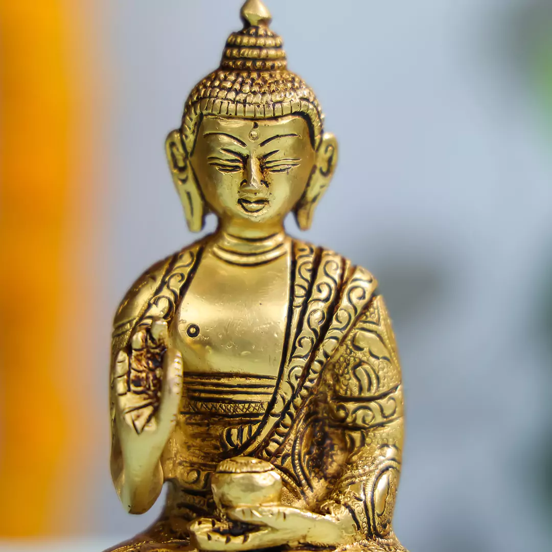 5" Brass Superfine Lord Buddha Seated Idol in Vitarka Mudra - Image 5