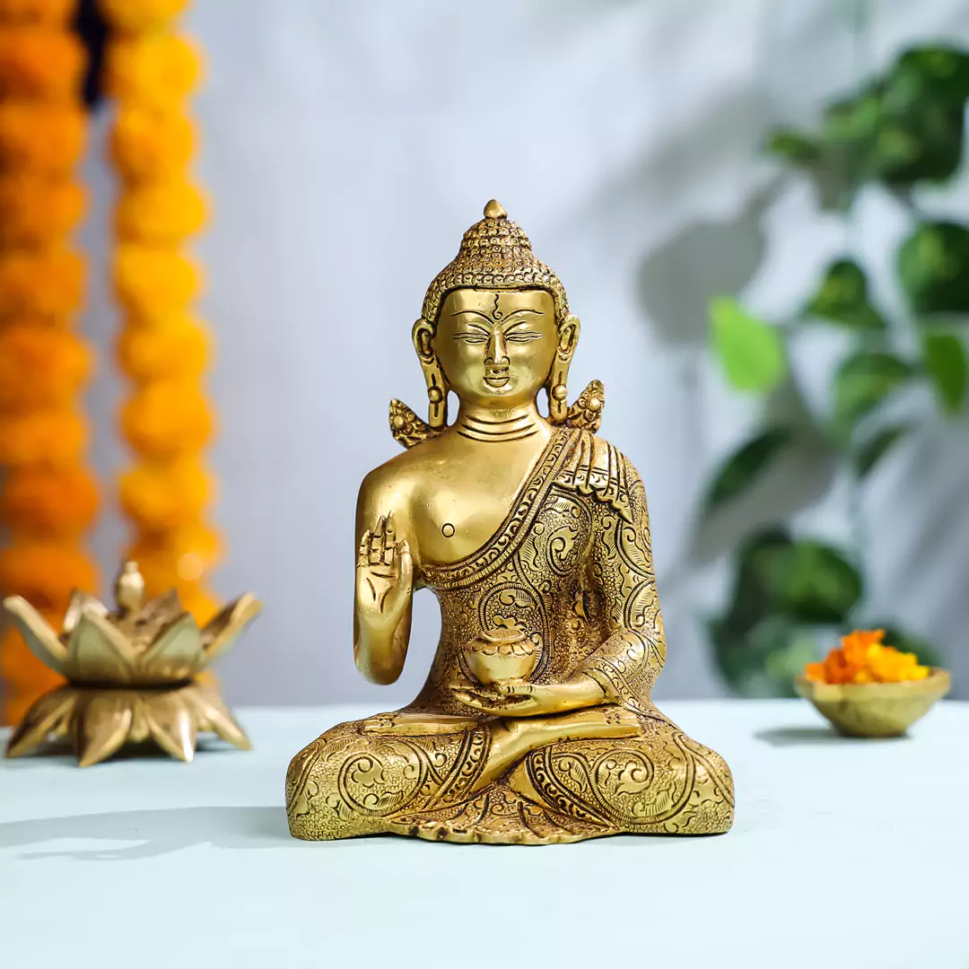 8" Brass Lord Buddha In Vitarka Mudra