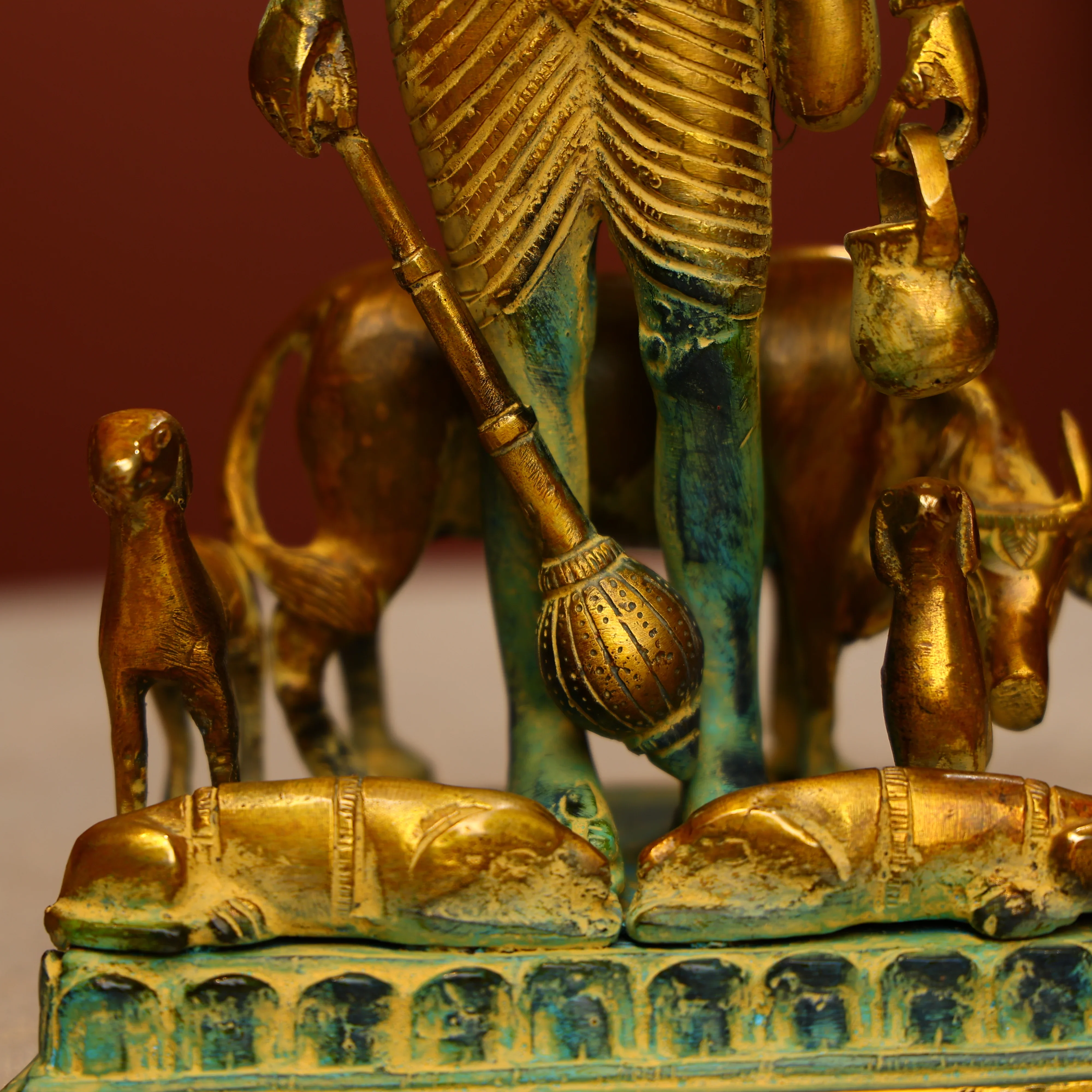 12" Colored Antique FInished Brass Lord Dattatreya Idol - Image 8