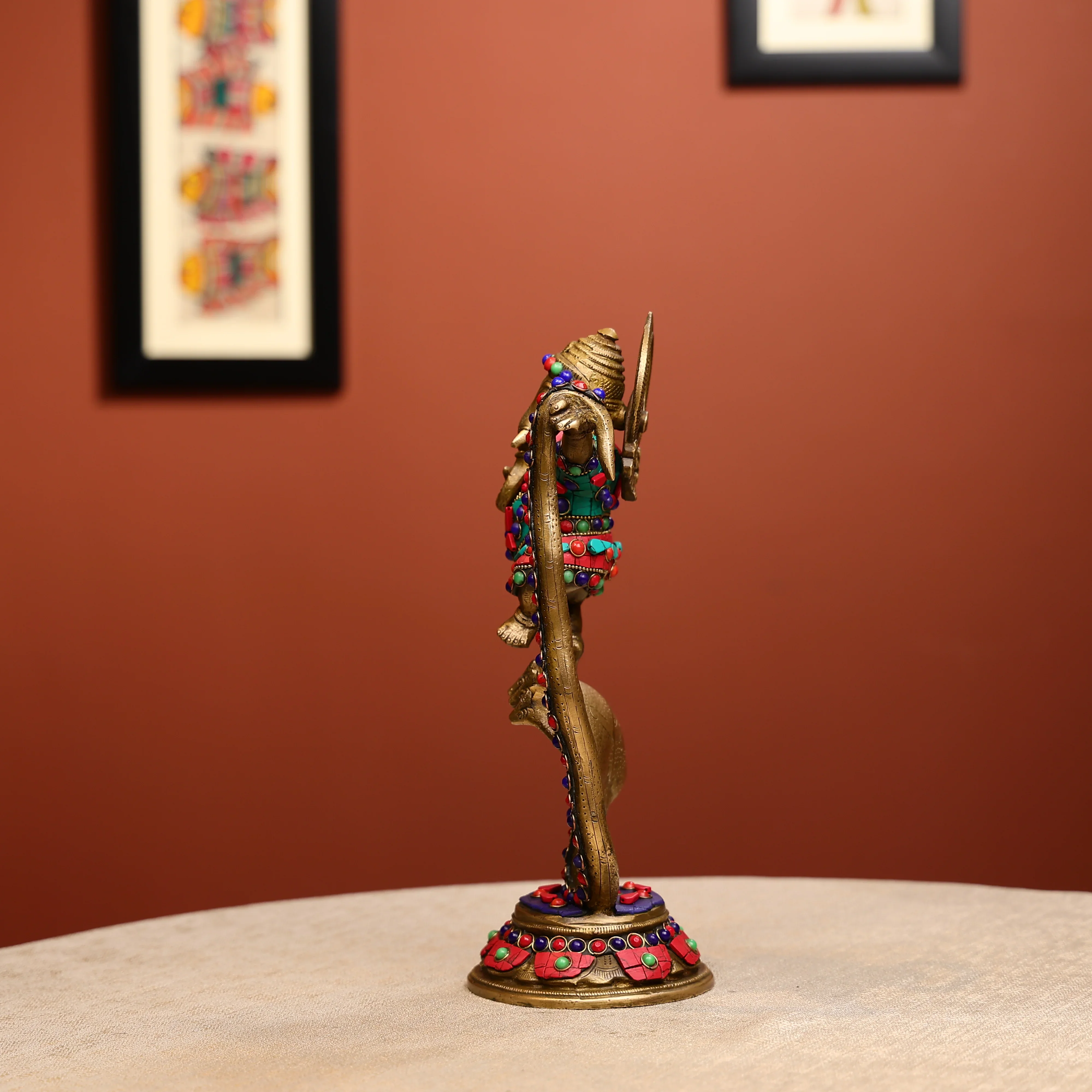 Stone Worked Brass Lord Ganesha Dancing On Kalinga Naga - Image 3