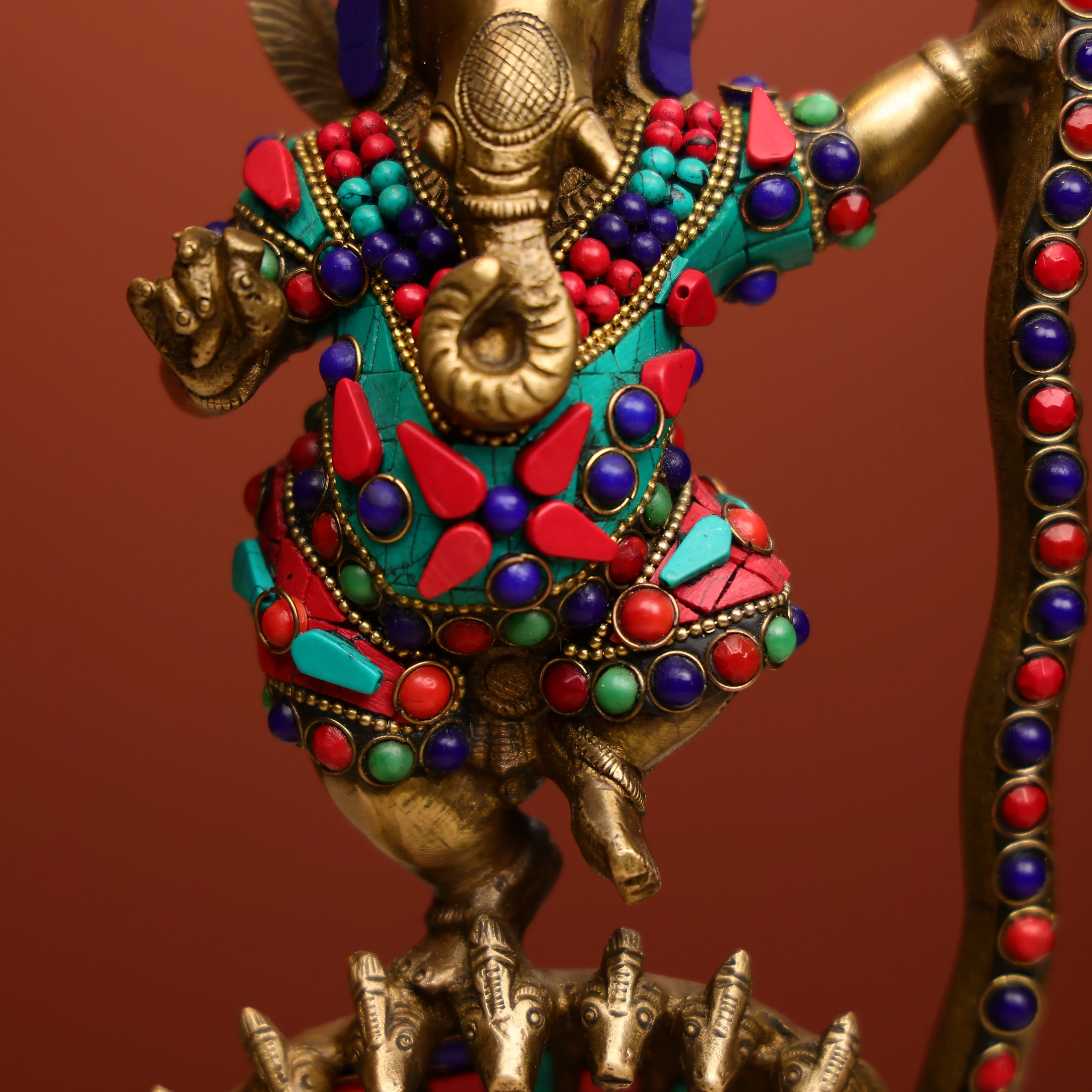 Stone Worked Brass Lord Ganesha Dancing On Kalinga Naga - Image 8