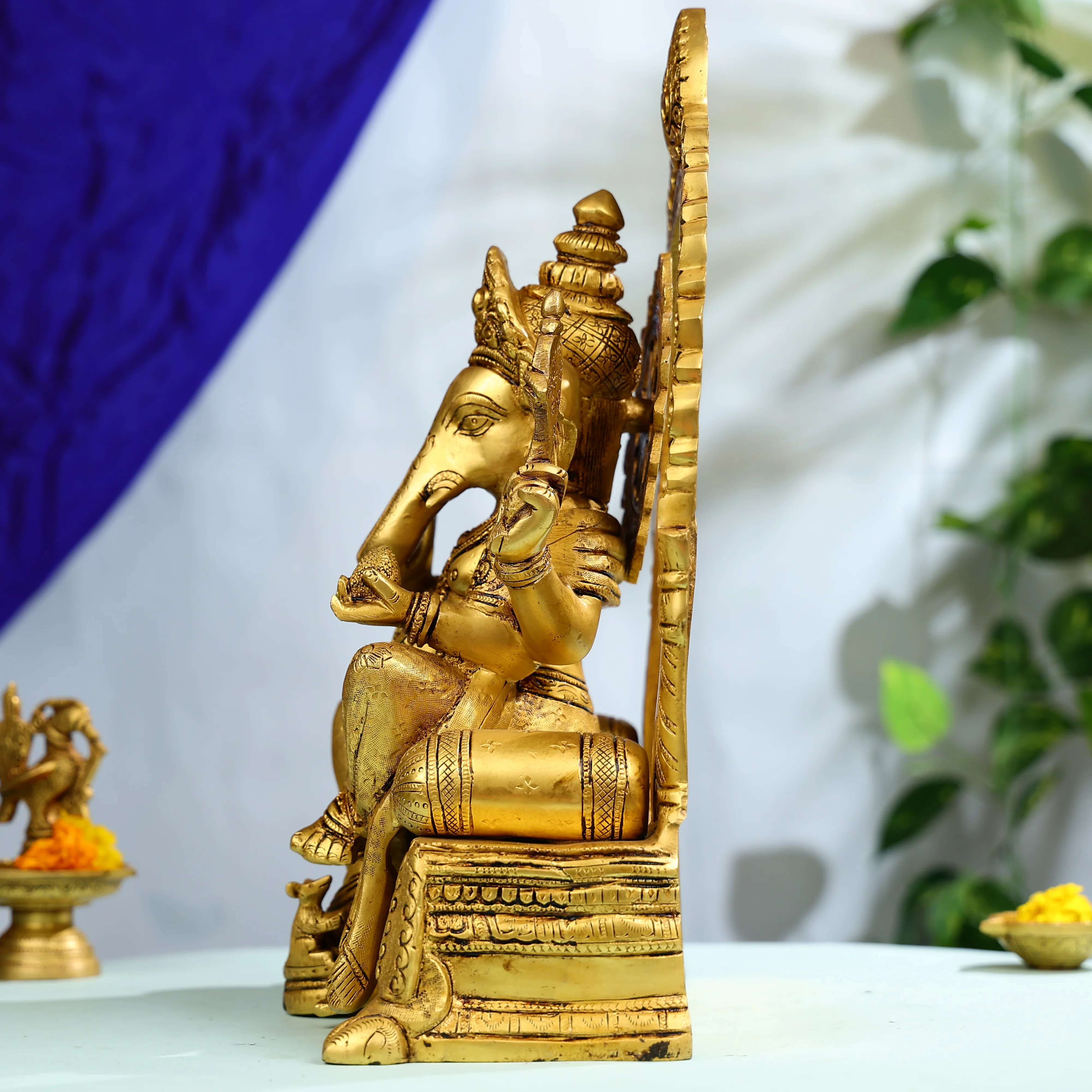 Brass Lord Ganesha On His Singhasan - Image 3