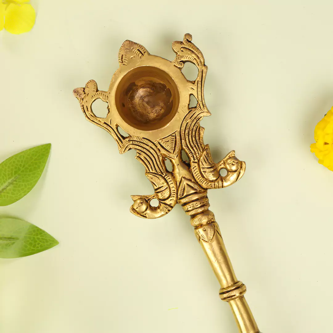 10" Brass Lord Ganesha Pooja Hawan Spoon - Image 4