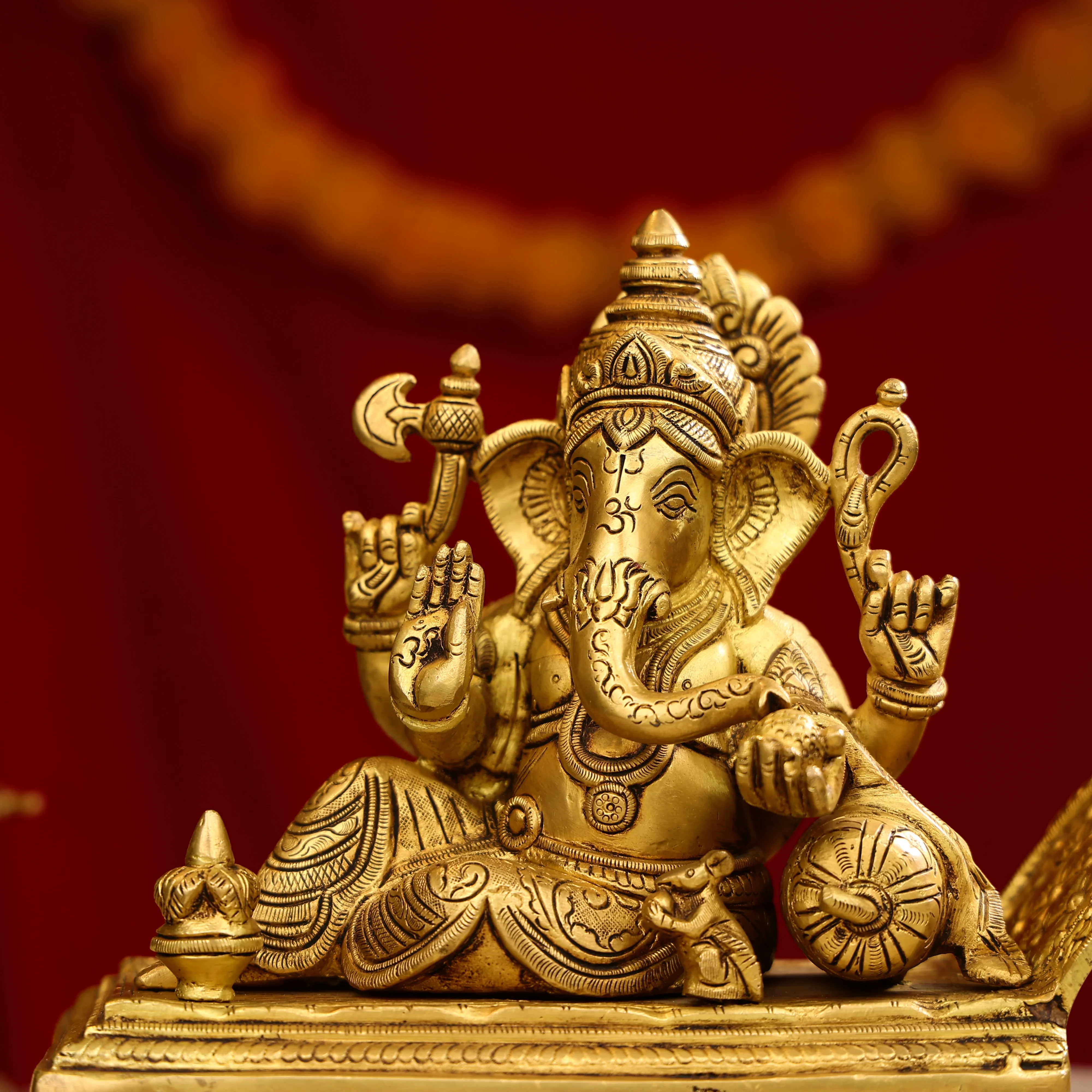 9" Brass Super Fine Blessing Lord Ganesha Resting On Sofa - Image 7