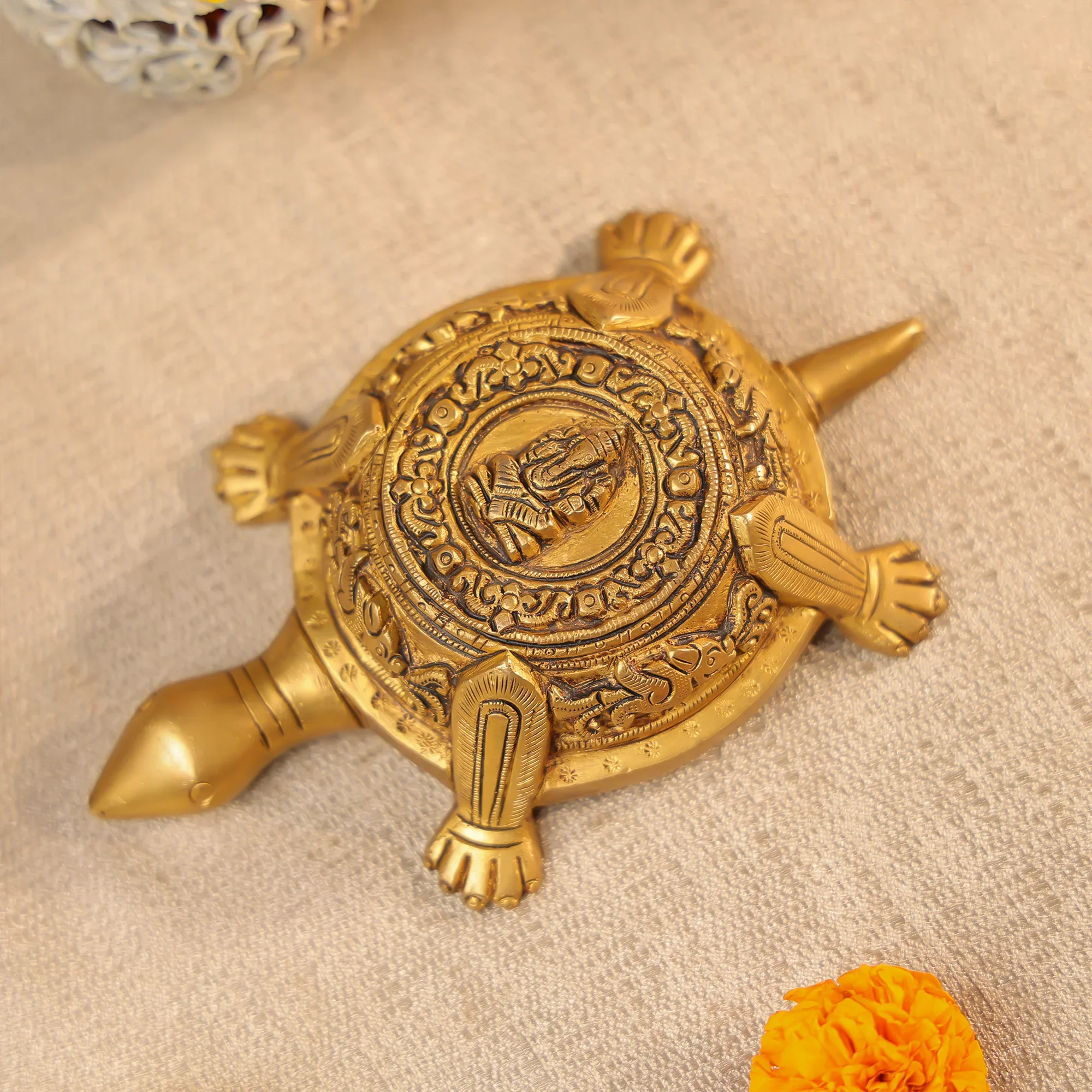 Brass Lord Ganesha Carved Vastu Turtle - Image 3
