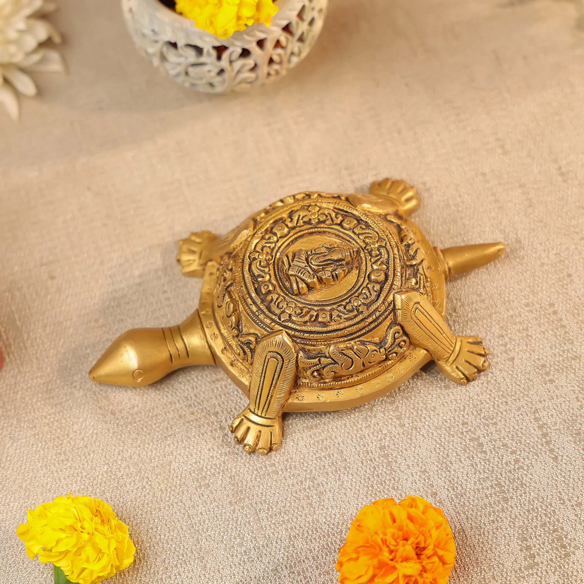Brass Lord Ganesha Carved Vastu Turtle - Image 4