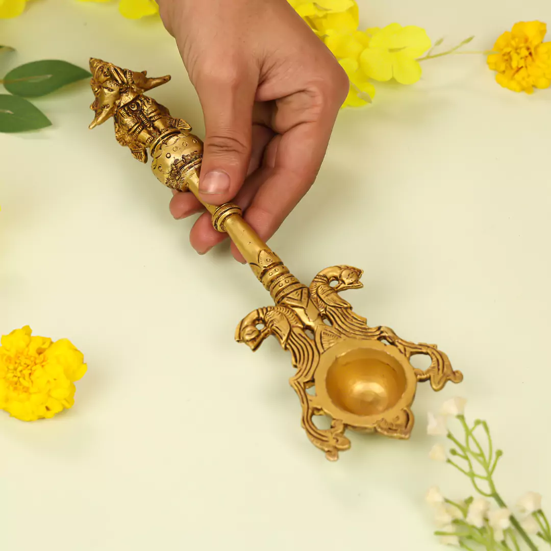 11" Brass Lord Garuda Pooja Hawan Spoon - Image 3