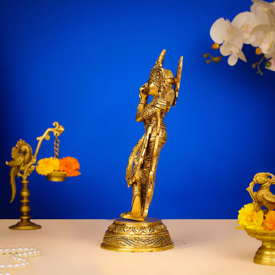 13" Brass Lord Krishna Murlidhar Idol Standing In King Attire - Image 3