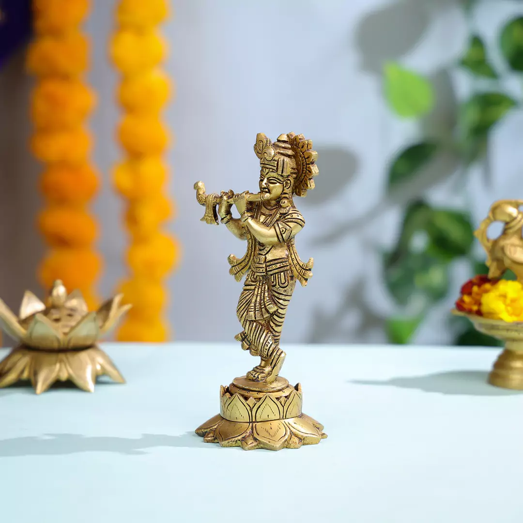 Brass Lord Krishna Playing Flute - Image 2