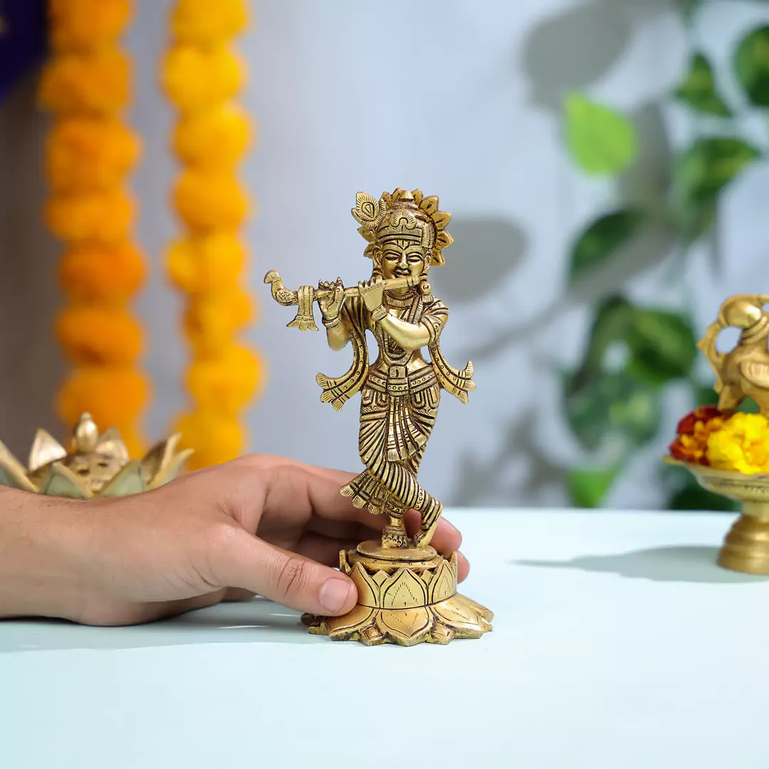 Brass Lord Krishna Playing Flute - Image 4