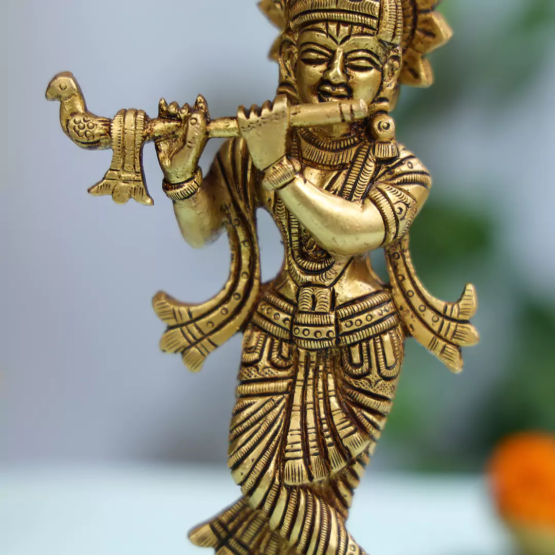 Brass Lord Krishna Playing Flute - Image 5
