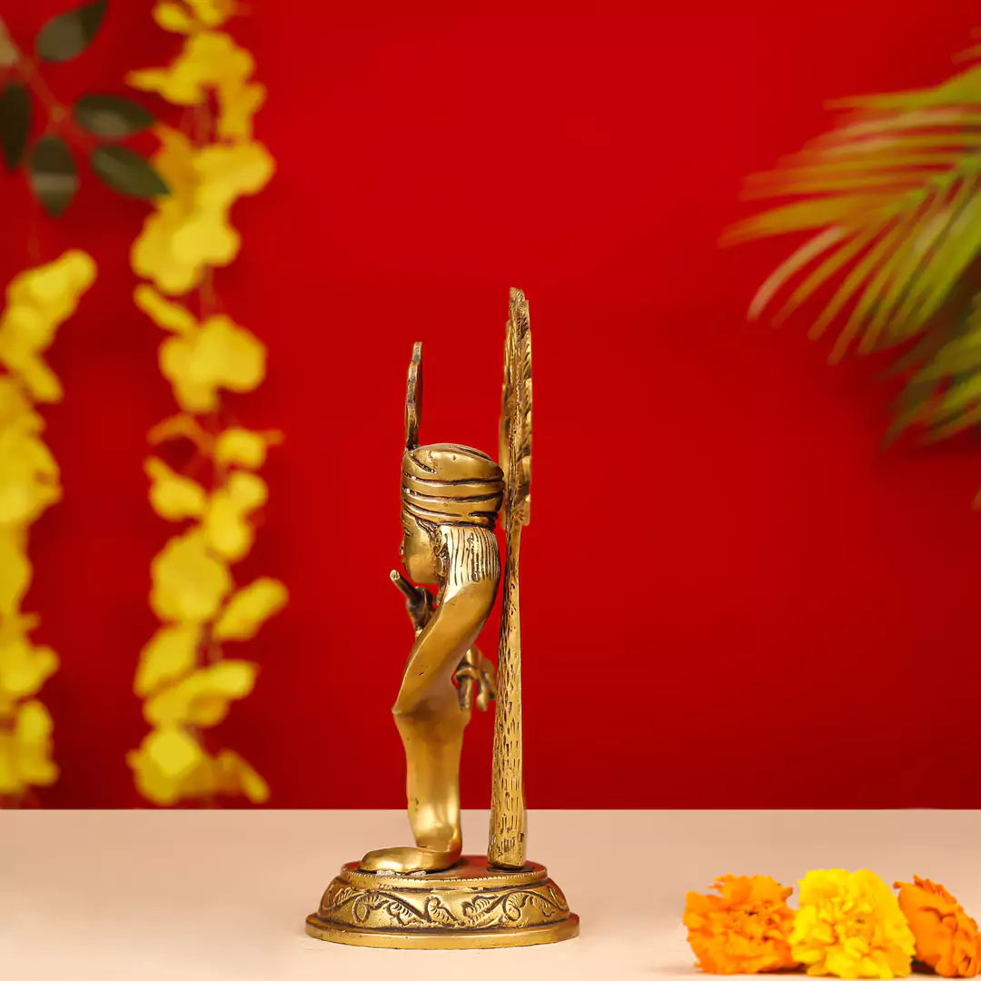 9" Brass Modern Krishna Fluting Under Tree Idol - Image 4