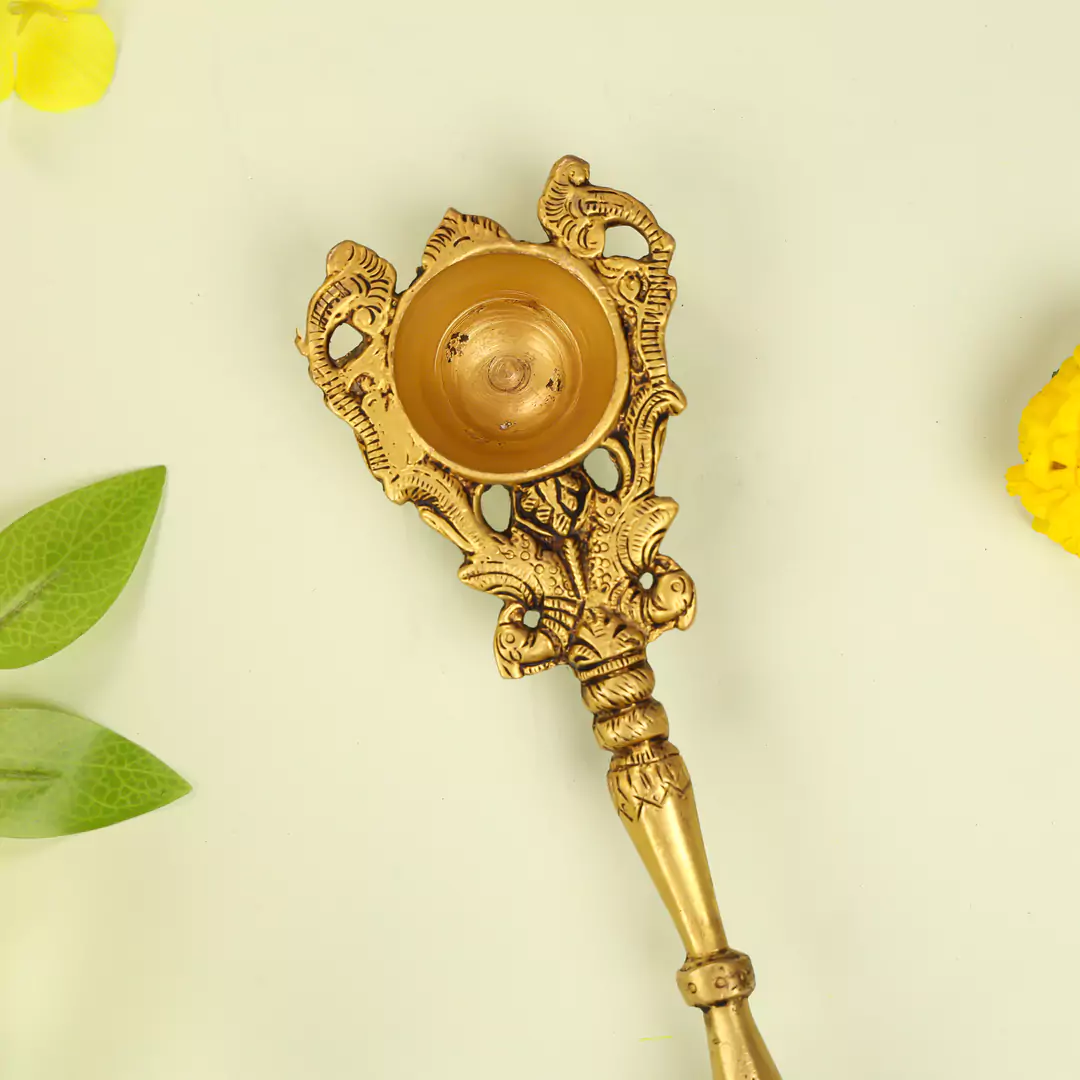 11" Brass Lord Krishna Pooja Hawan Spoon - Image 4
