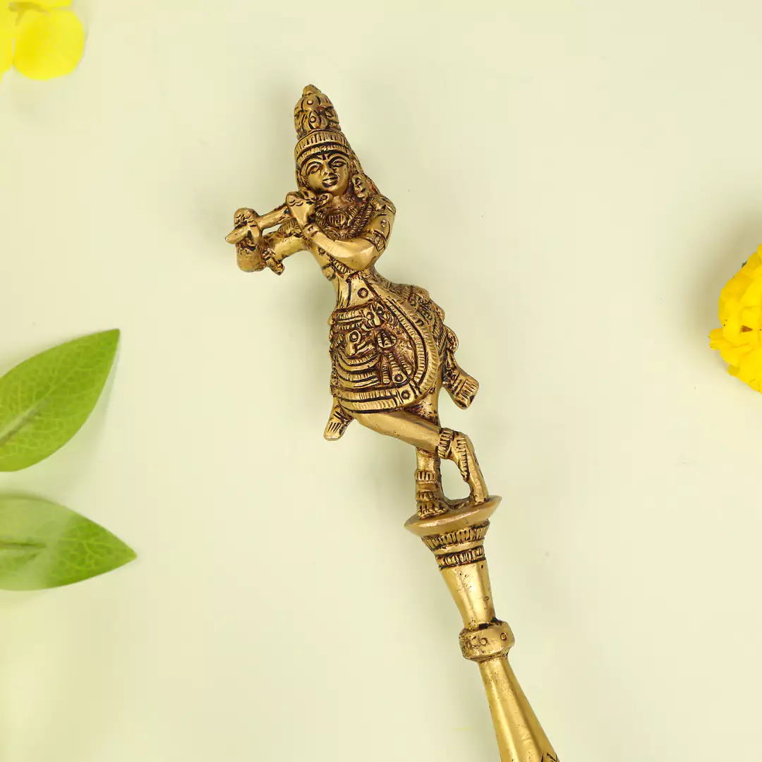 11" Brass Lord Krishna Pooja Hawan Spoon - Image 5