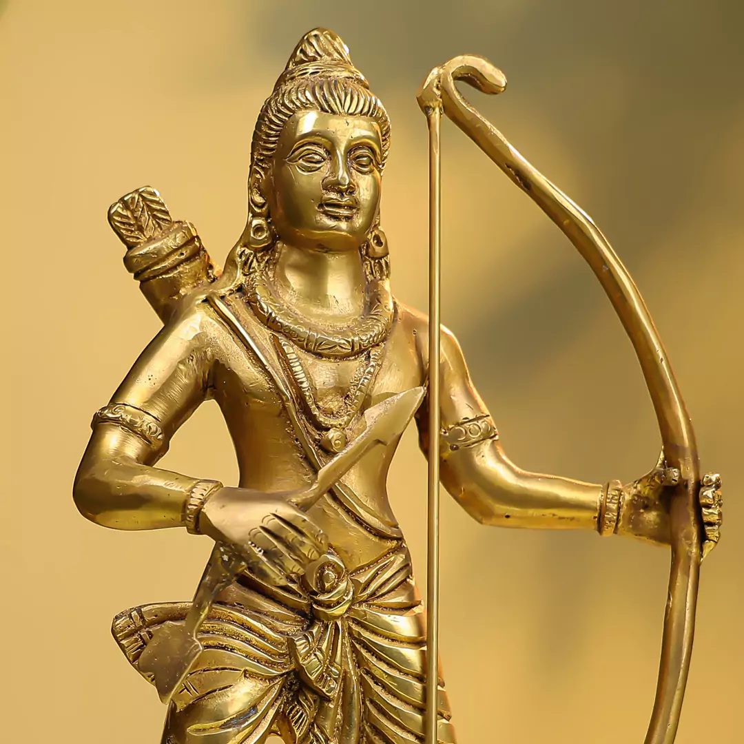 11" Brass Lord Rama Idol With Dhanush - Image 4