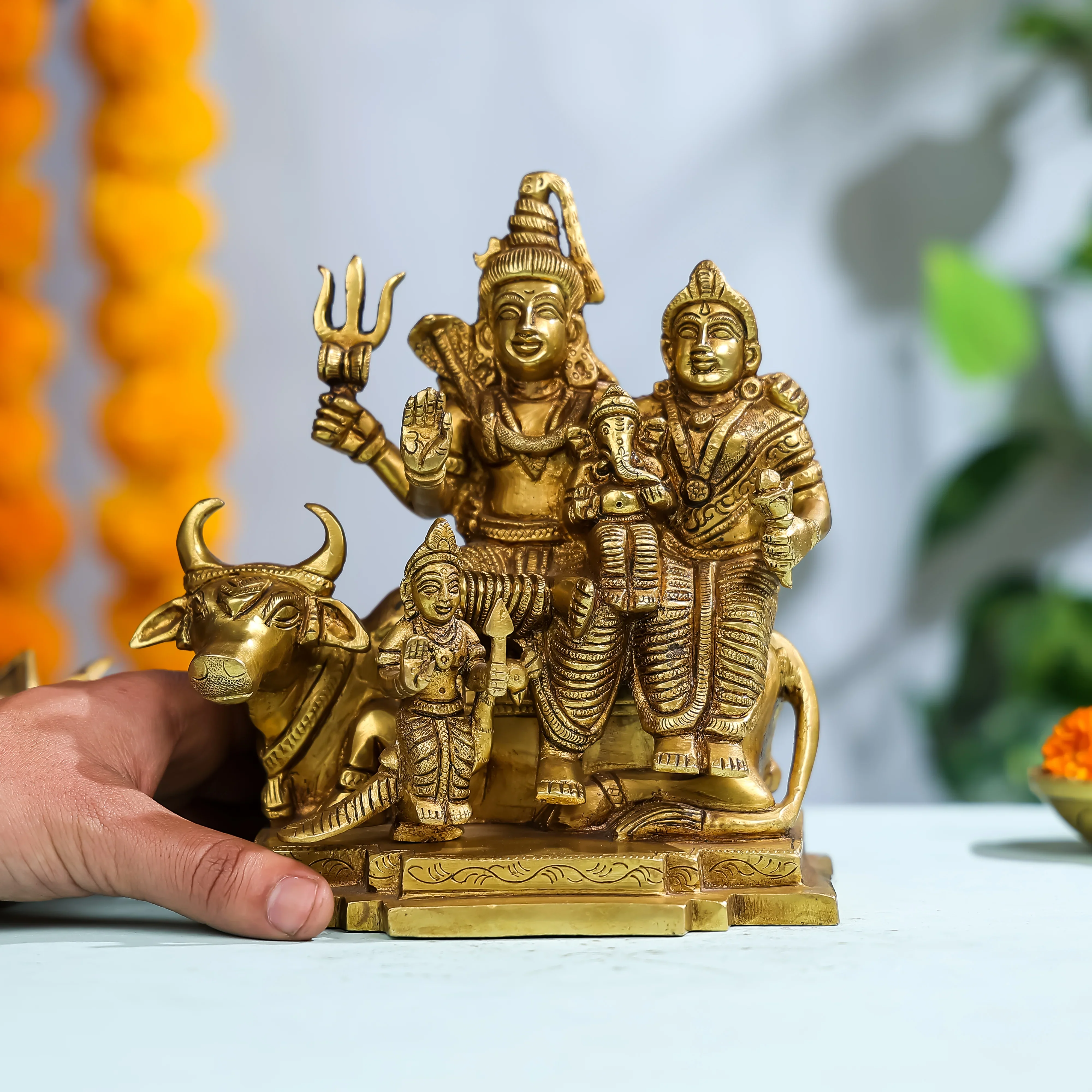 8" Brass Lord Shiva Family With Nandi - Image 4
