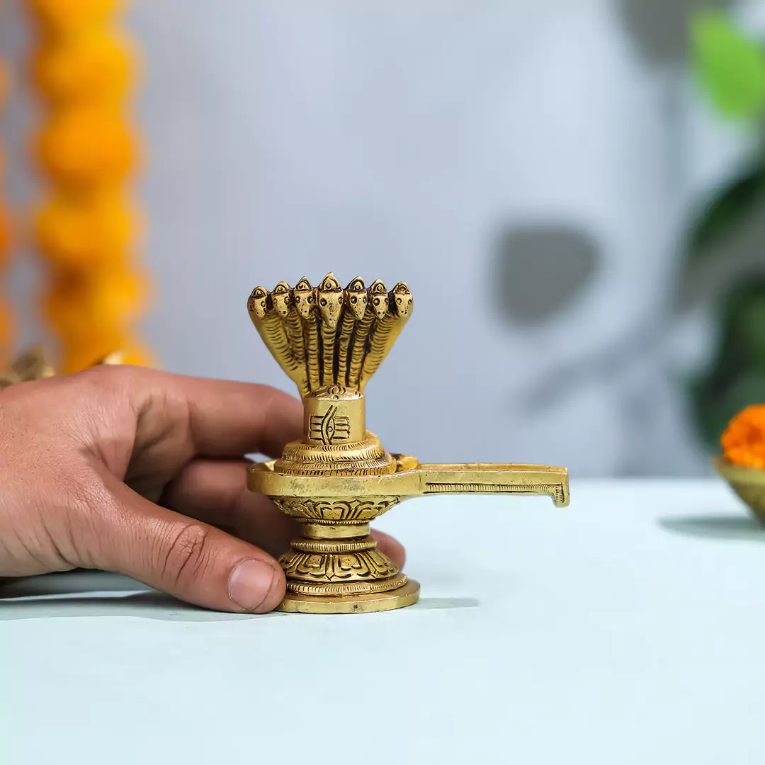 4" Brass Lord Shivalinga With Sheshnaag - Image 3