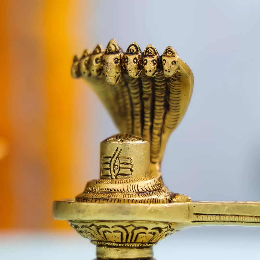 4" Brass Lord Shivalinga With Sheshnaag - Image 4