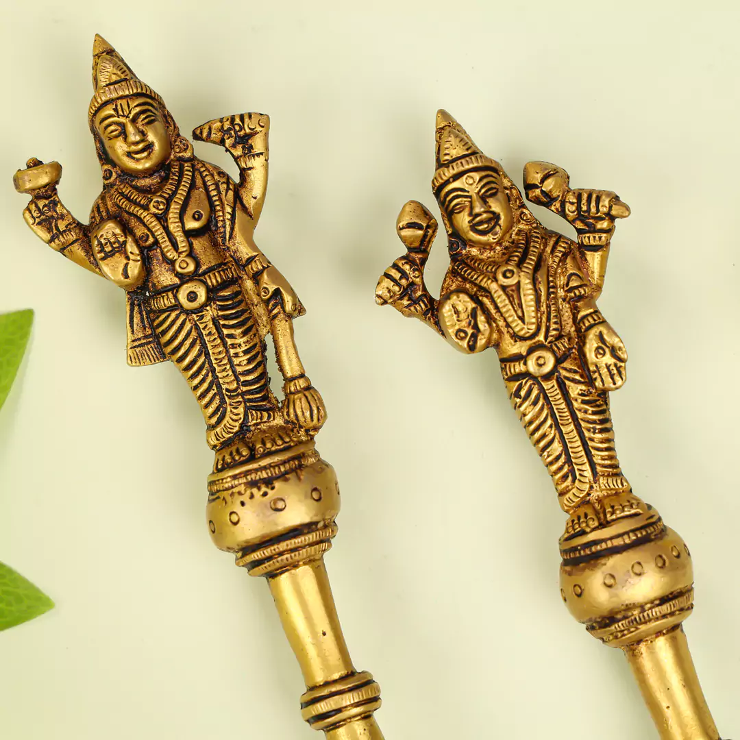 11" Brass Lord Vishnu & Laxmi Pooja Hawan Spoon - Image 3