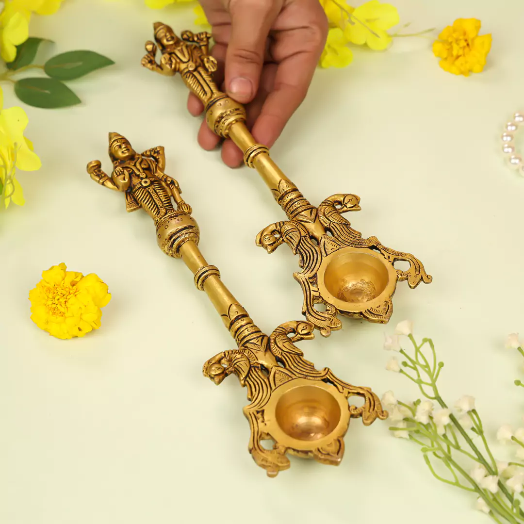 11" Brass Lord Vishnu & Laxmi Pooja Hawan Spoon - Image 5