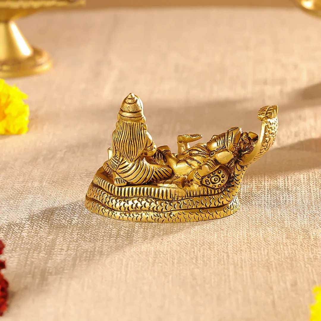 Brass Lord Vishnu & Maa Lakshmi Idol On Sheshnag - Image 3
