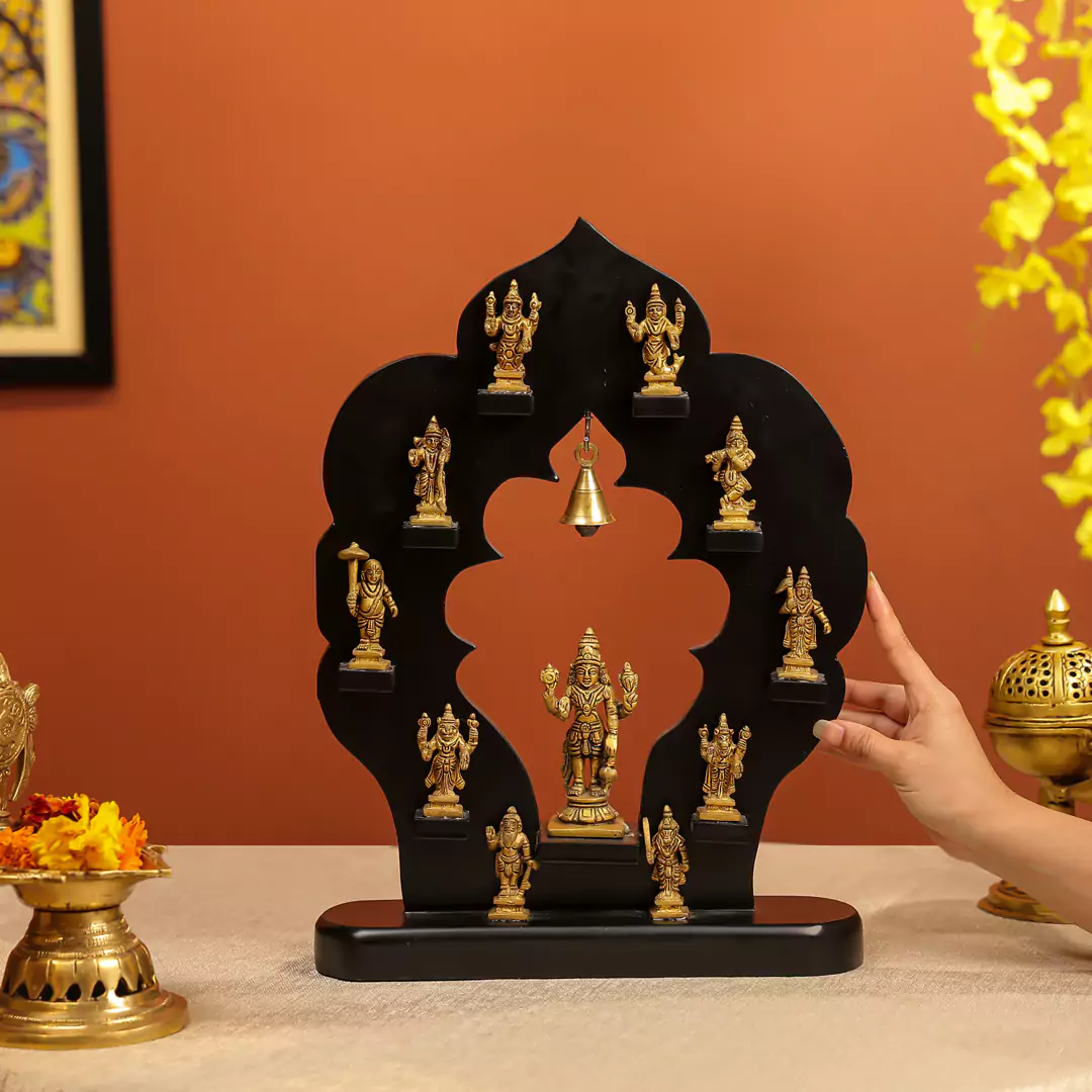 Brass Mini Idols Of Vishnu Dashavatara With A Black Frame - Image 3