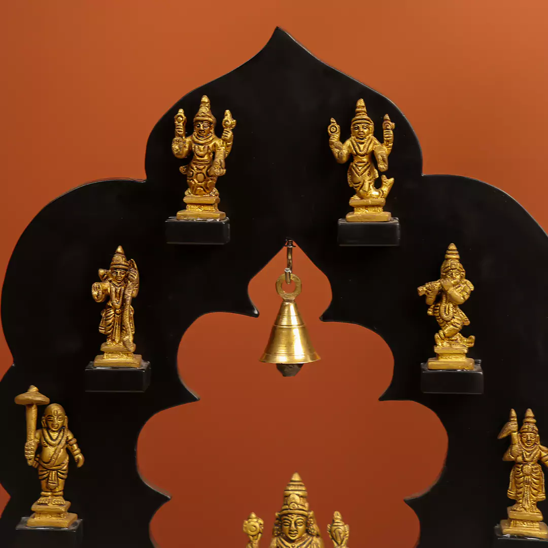 Brass Mini Idols Of Vishnu Dashavatara With A Black Frame - Image 4