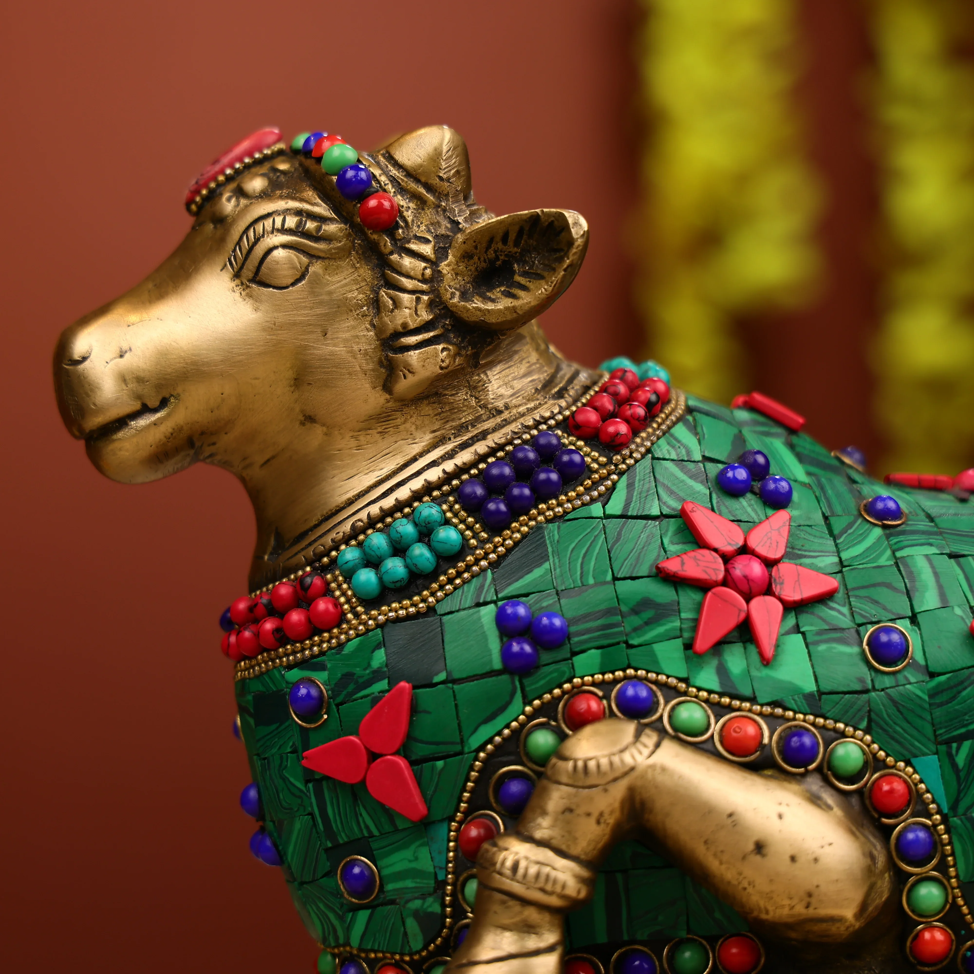 8" Stone Worked Brass Lord Nandi Idol - Image 7