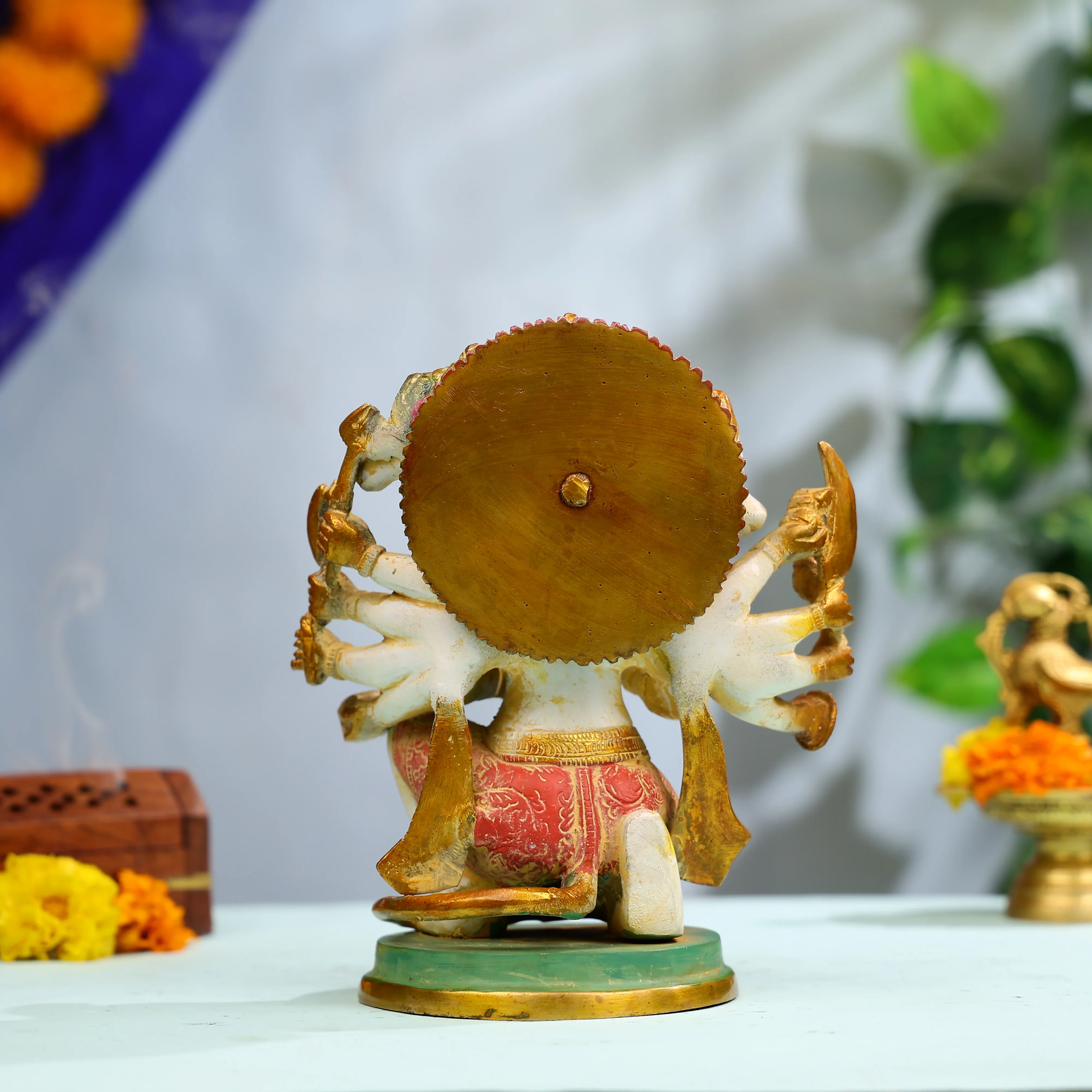 9" Coloured Brass Panchmukhi Hanuman Idol - Image 3