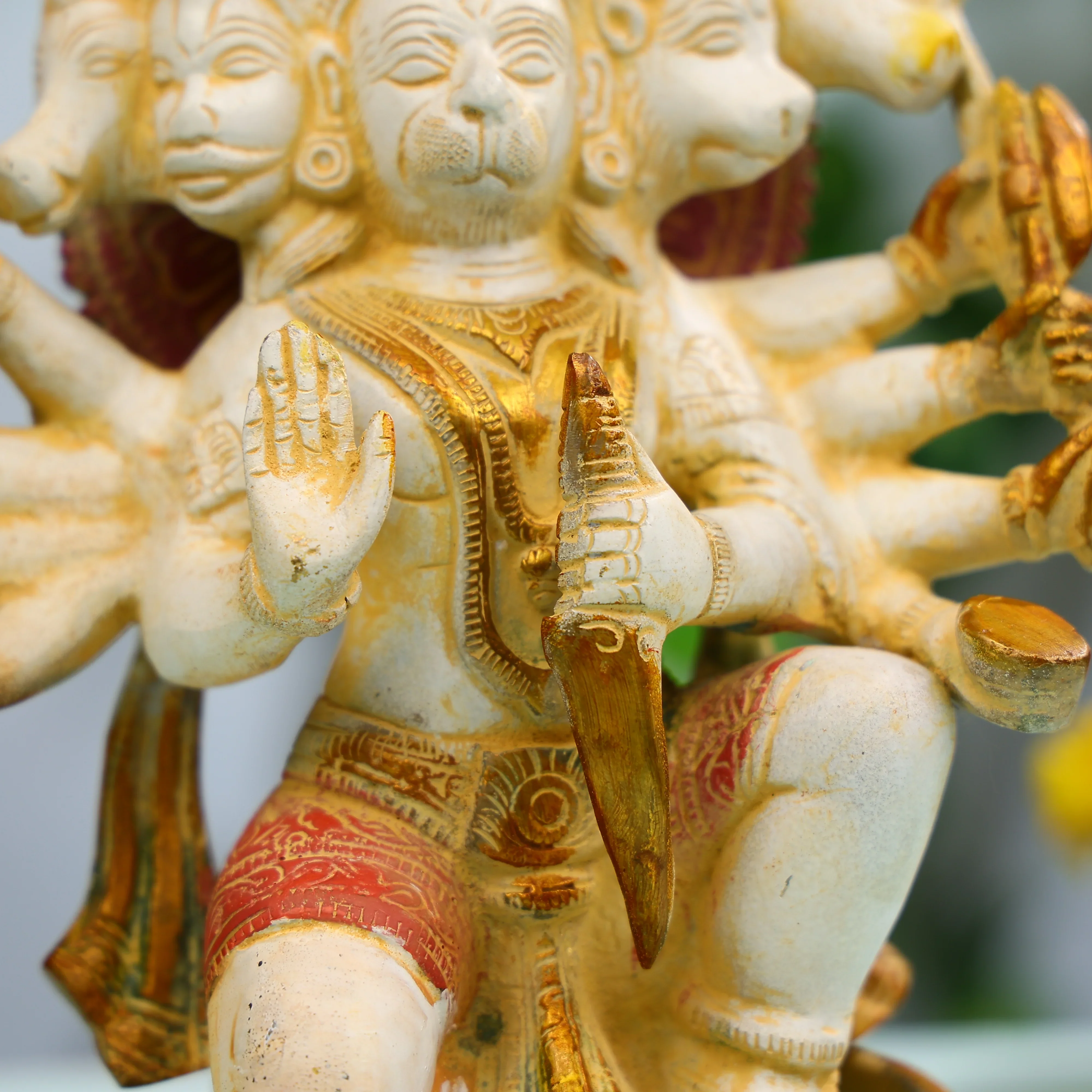 9" Coloured Brass Panchmukhi Hanuman Idol - Image 5