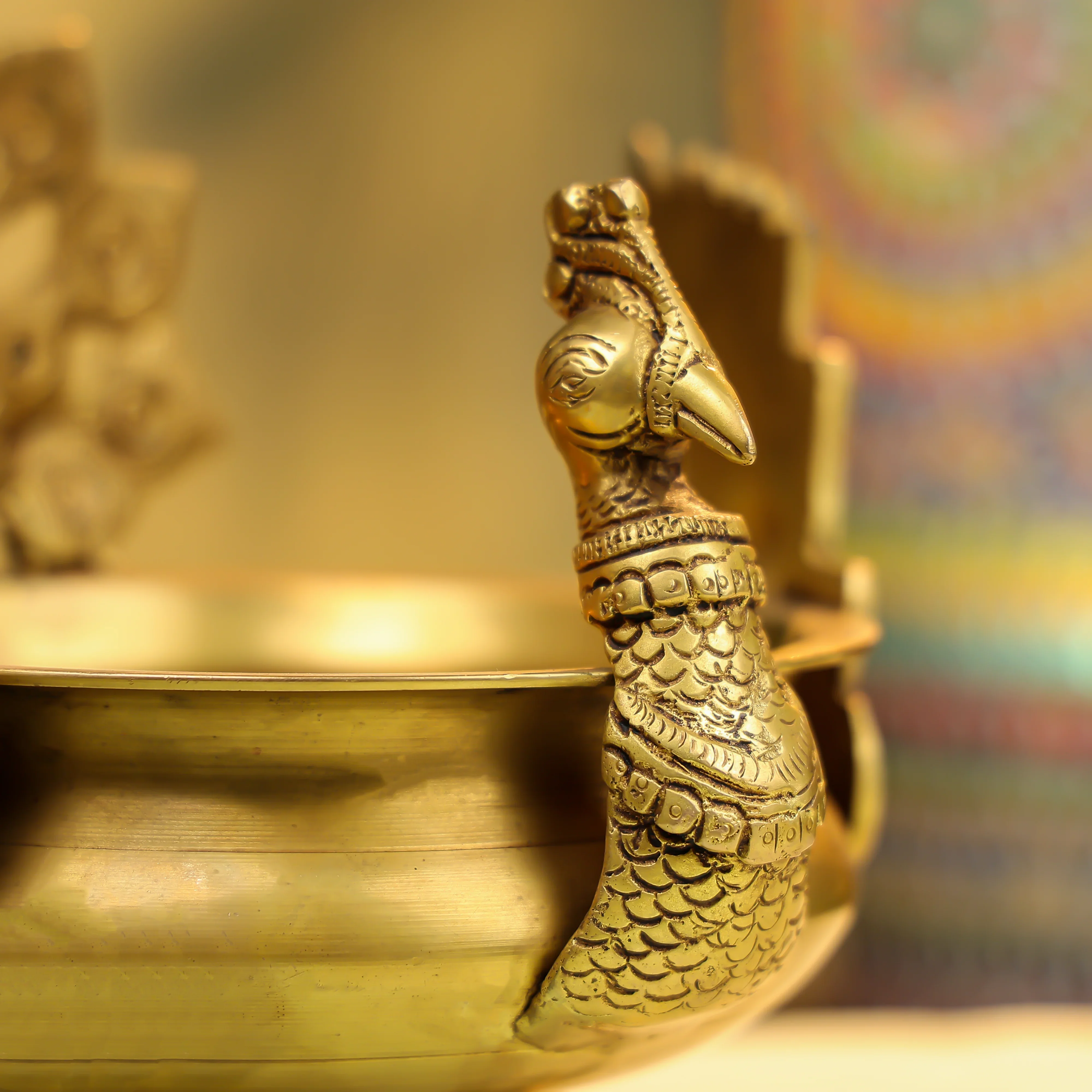 8" Brass Peacock Urli - Image 3