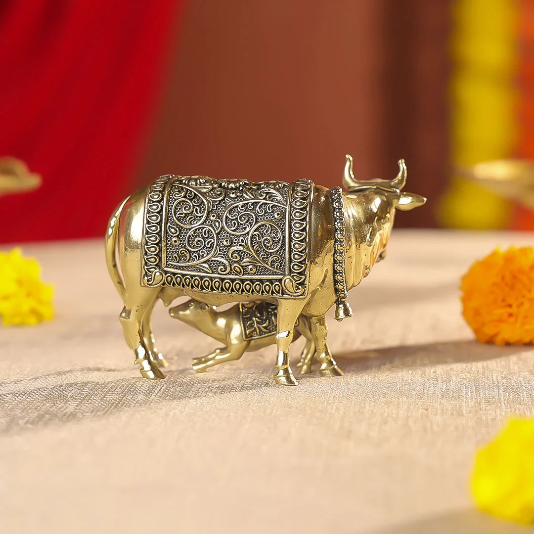 2.5" Brass Premium Finish Cow & Calf Idol - Image 3