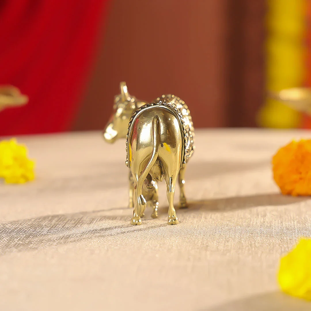 2.5" Brass Premium Finish Cow & Calf Idol - Image 4