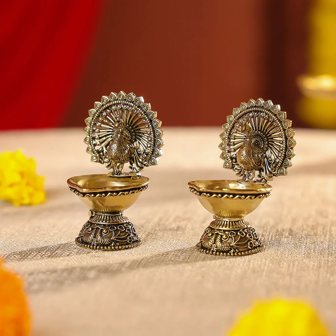 3" Brass Premium Finish Peacock Diya - Image 3