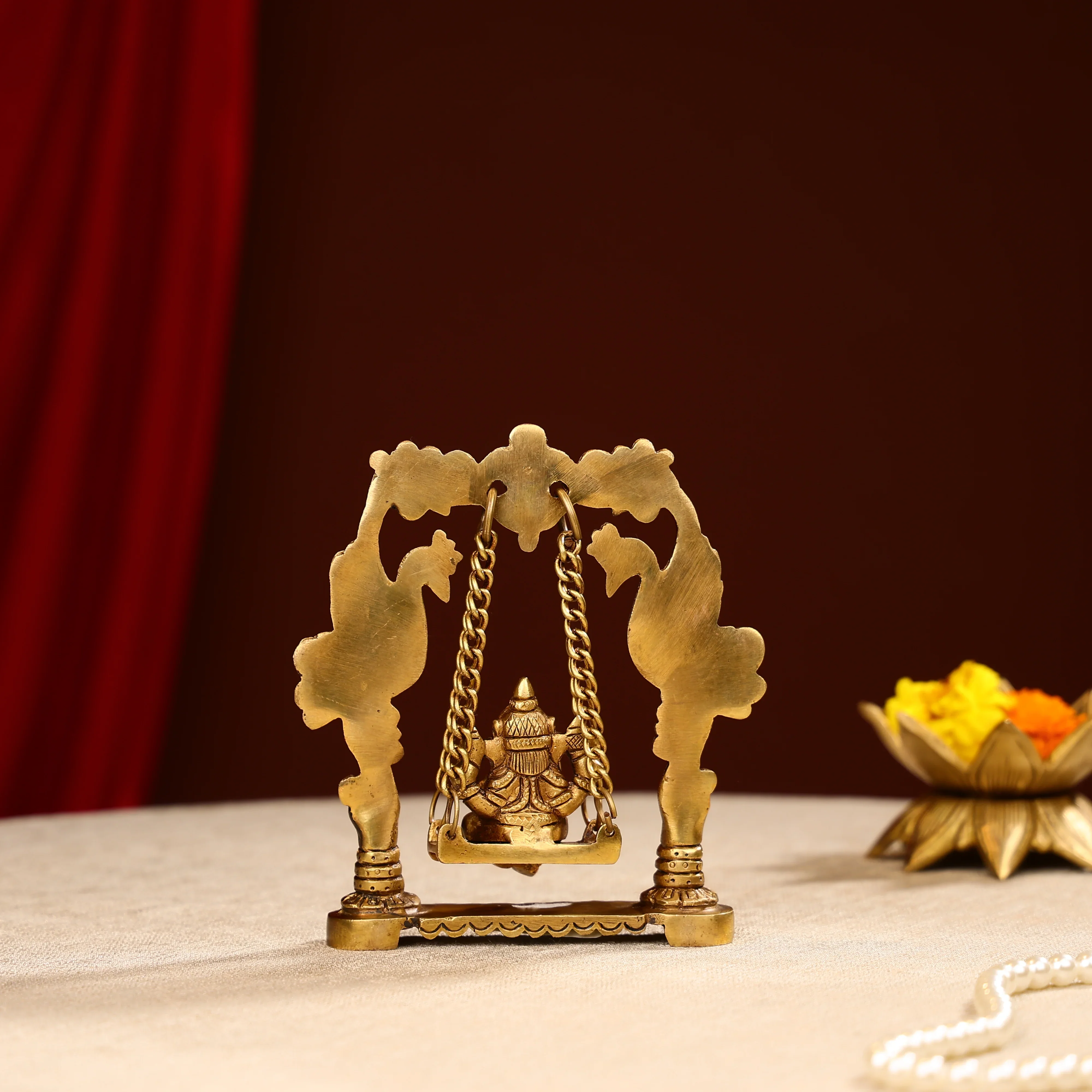 Brass Showpiece Ganesh Jhula God Idol Statue - Image 3