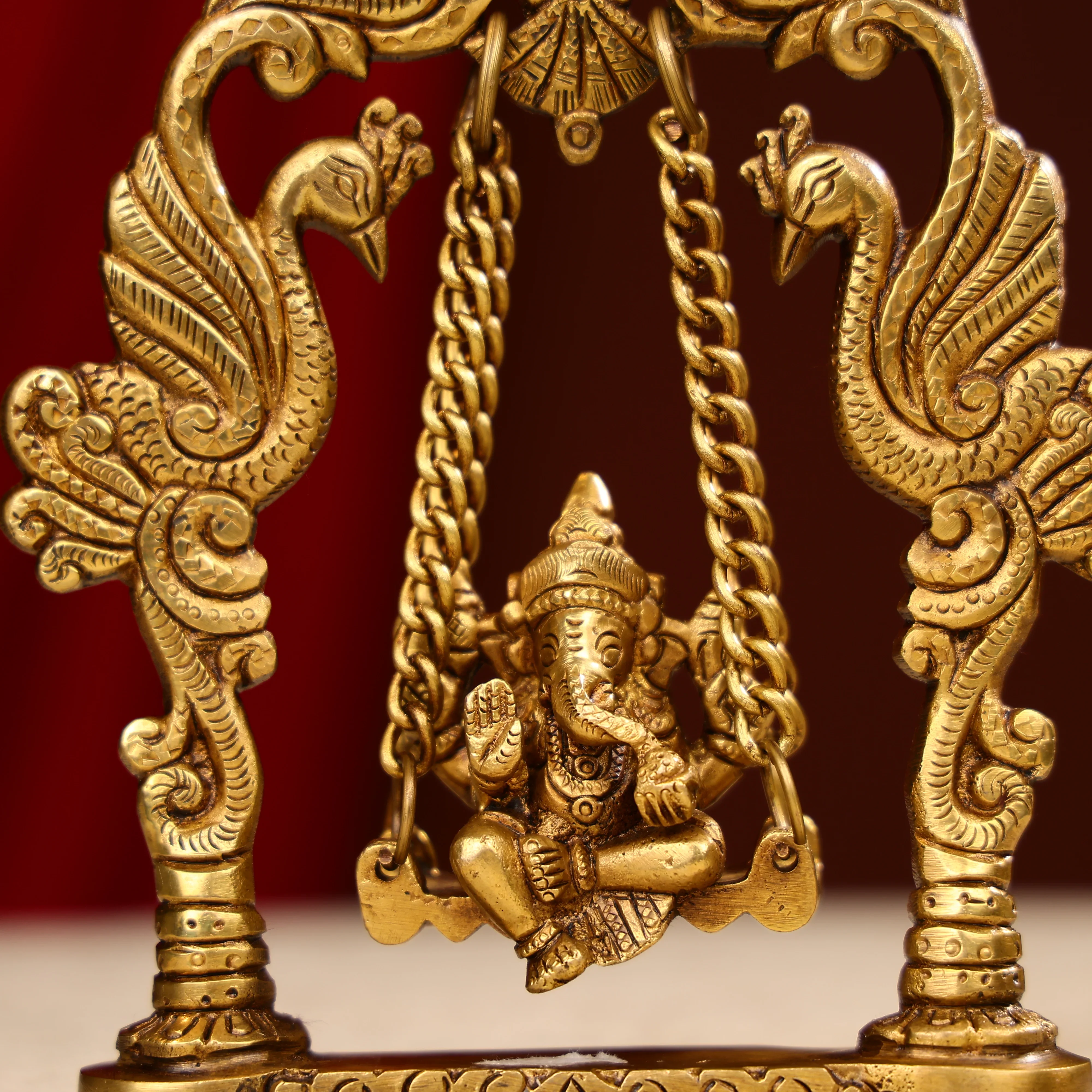 Brass Showpiece Ganesh Jhula God Idol Statue - Image 5