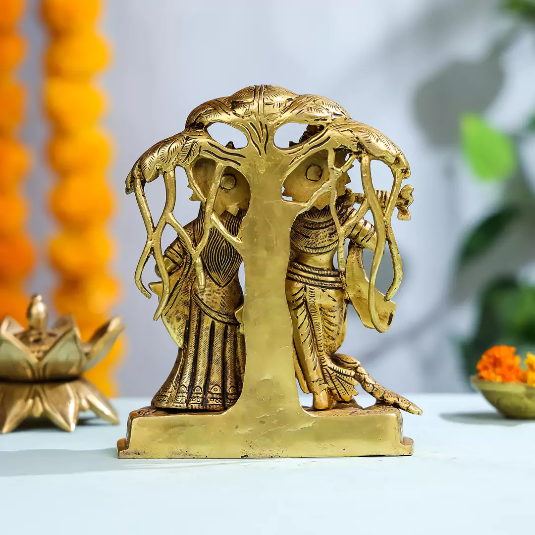 8" Brass Lord Radha Krishna Standing Under The Tree - Medium - Image 3