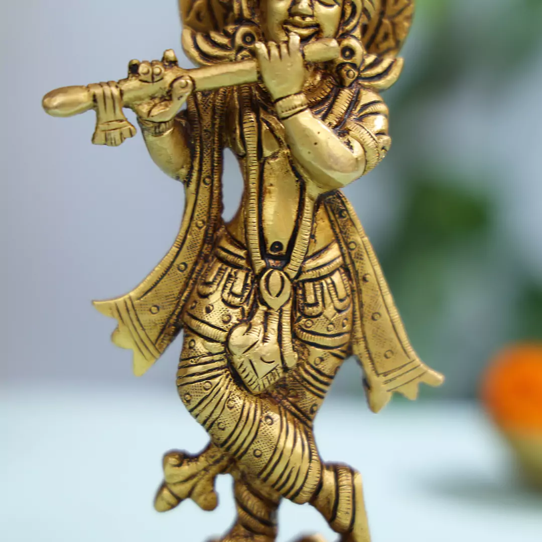 Brass Statue Of Lord Krishna On A Lotus Base - Image 5