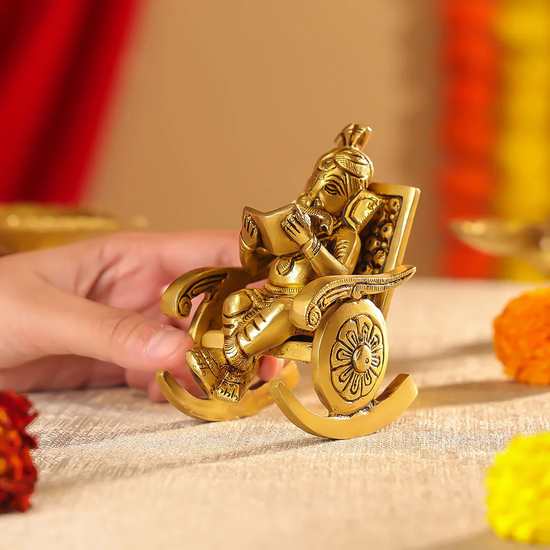 Brass Superfine Lord Ganesha Seated On A Rocking Chair - Image 2