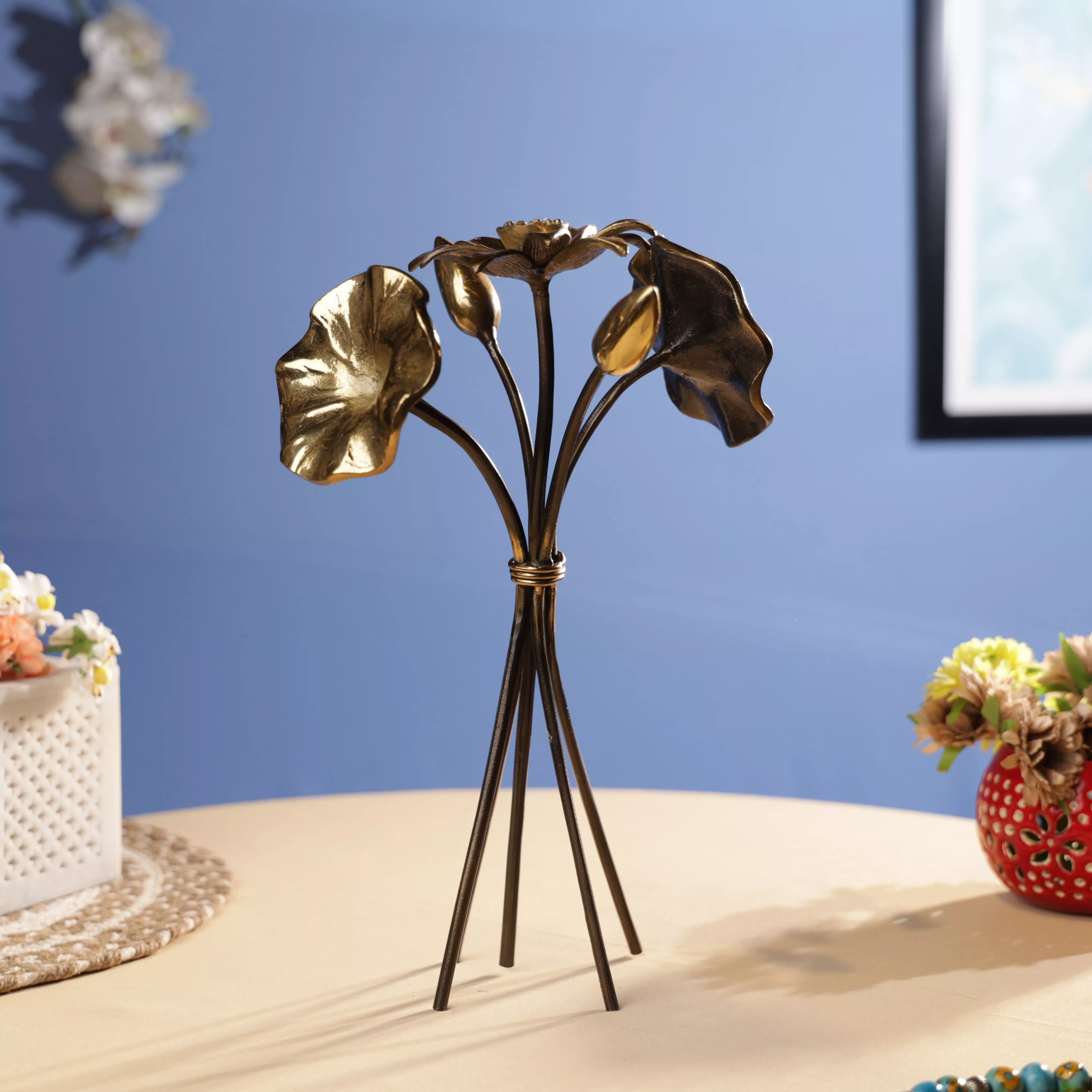 Brass Tulip & Sunflower Bouqet Table Decor