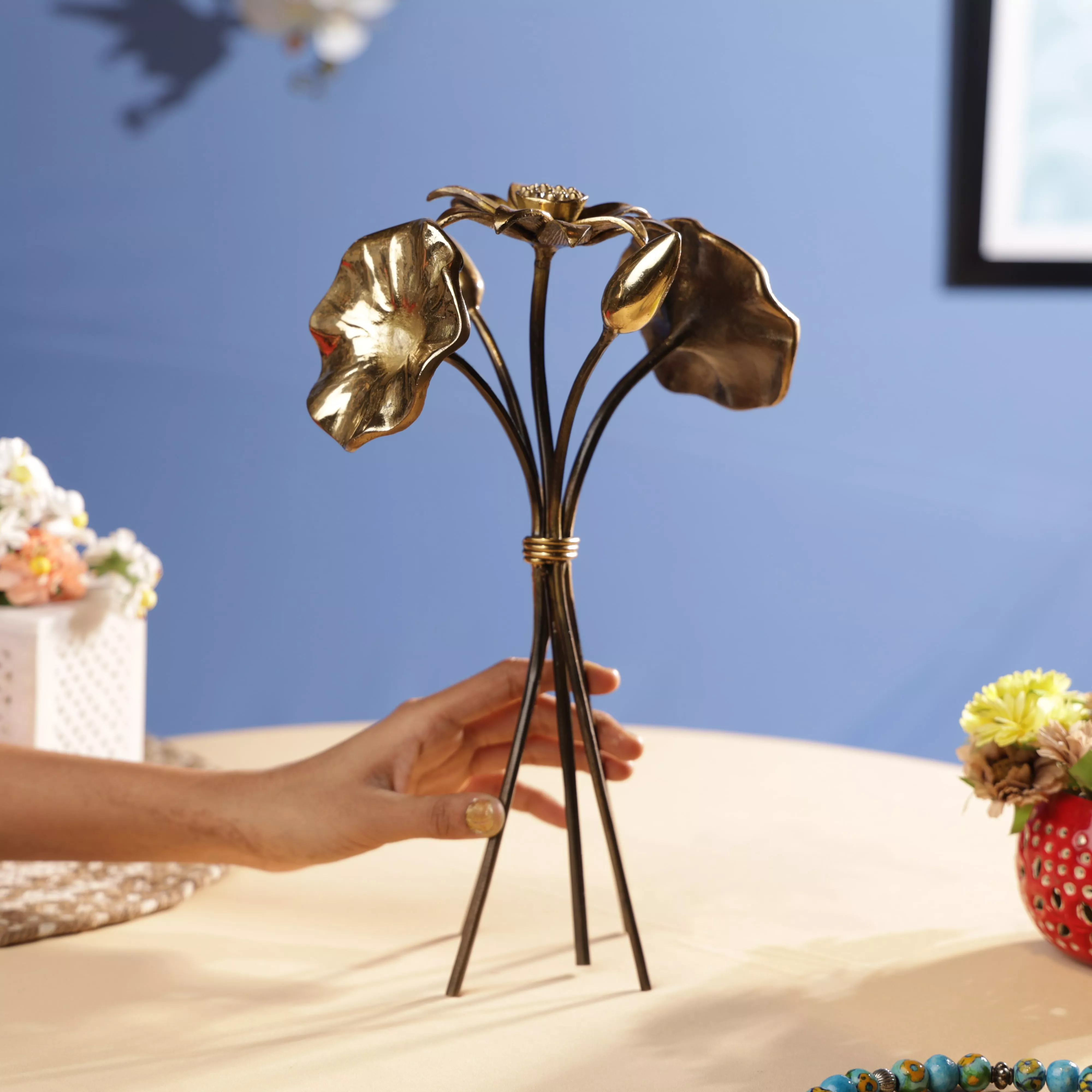 Brass Tulip & Sunflower Bouqet Table Decor - Image 2