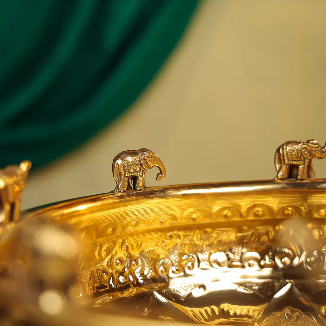Brass Urli With Elephant And Peacock - Image 4