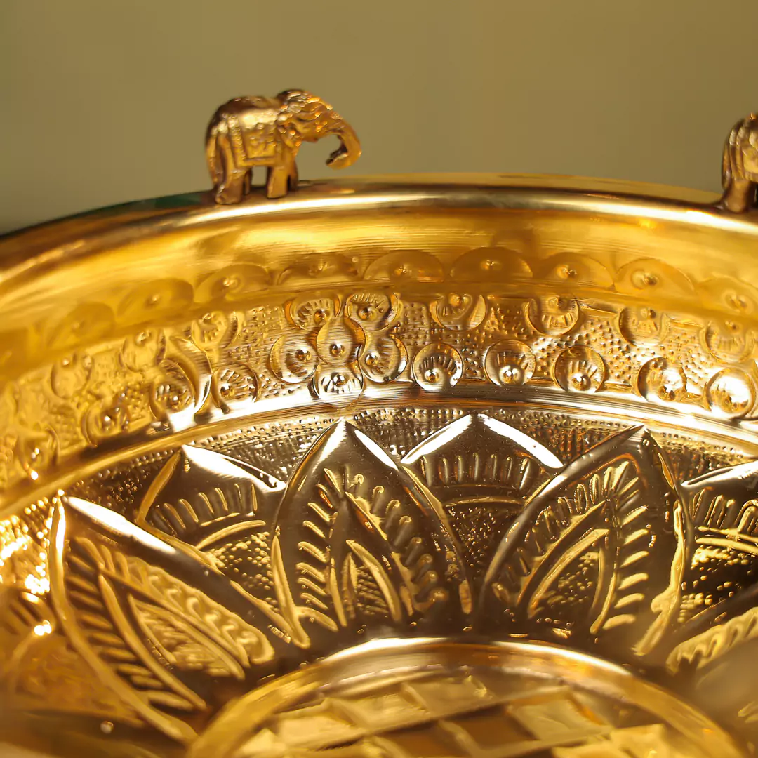 Brass Urli With Elephant And Peacock - Image 5
